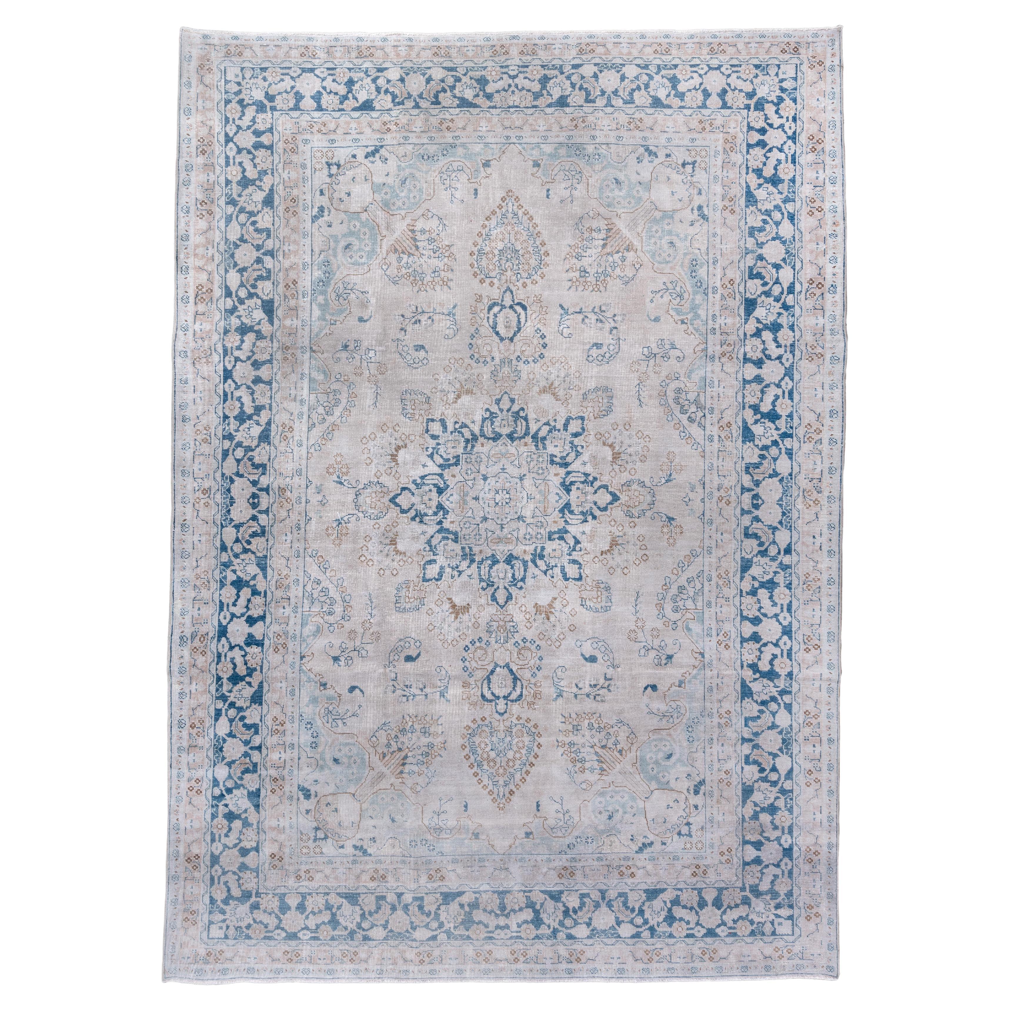 Antique Hand-Knotted Meshed Rug – Persian Blue Medallion Design
