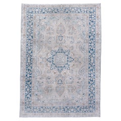 Antique Hand-Knotted Meshed Rug – Persian Blue Medallion Design
