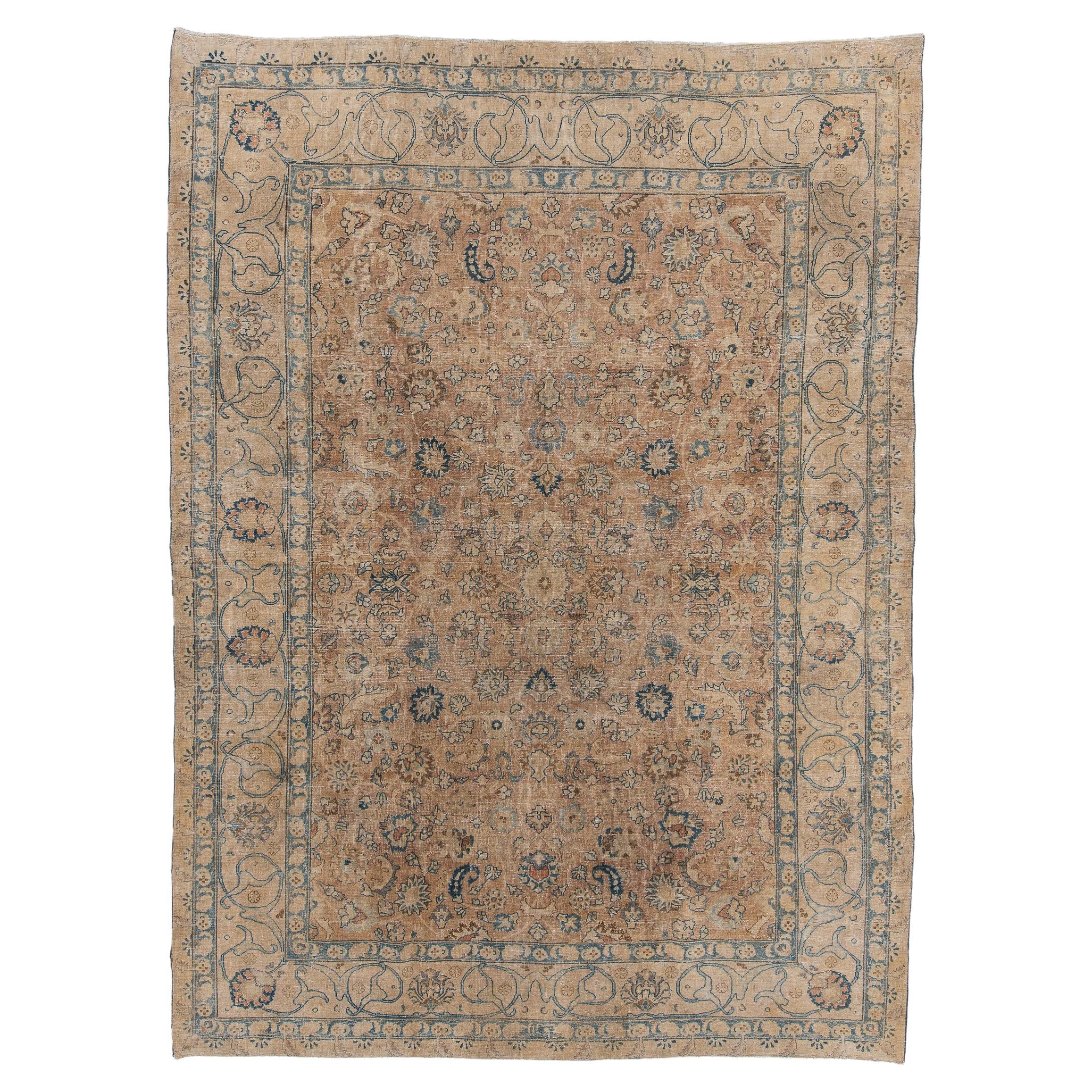 Antique Hand-Knotted Meshed Rug – Persian Botanical Elegance