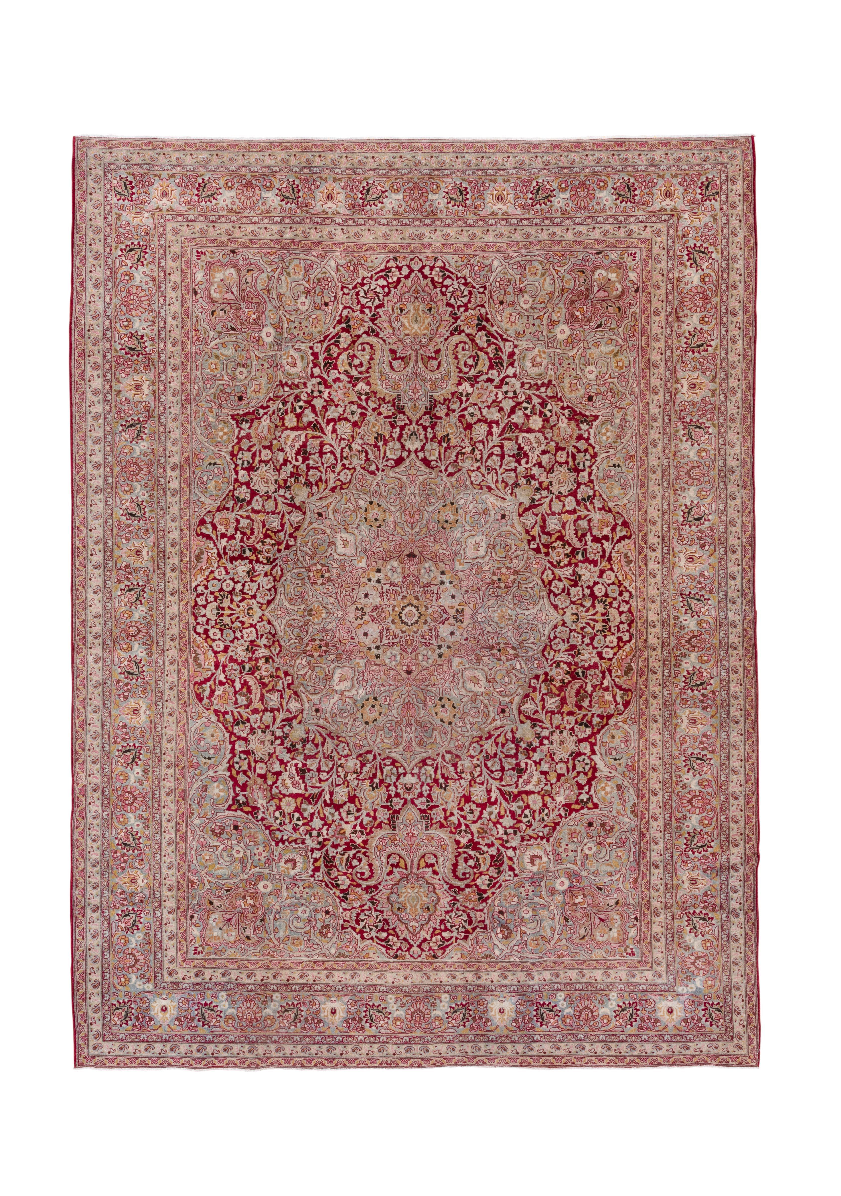 Antique Hand-Knotted Meshed Rug – Persian Floral Elegance For Sale
