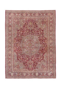Antique Hand-Knotted Meshed Rug – Persian Floral Elegance