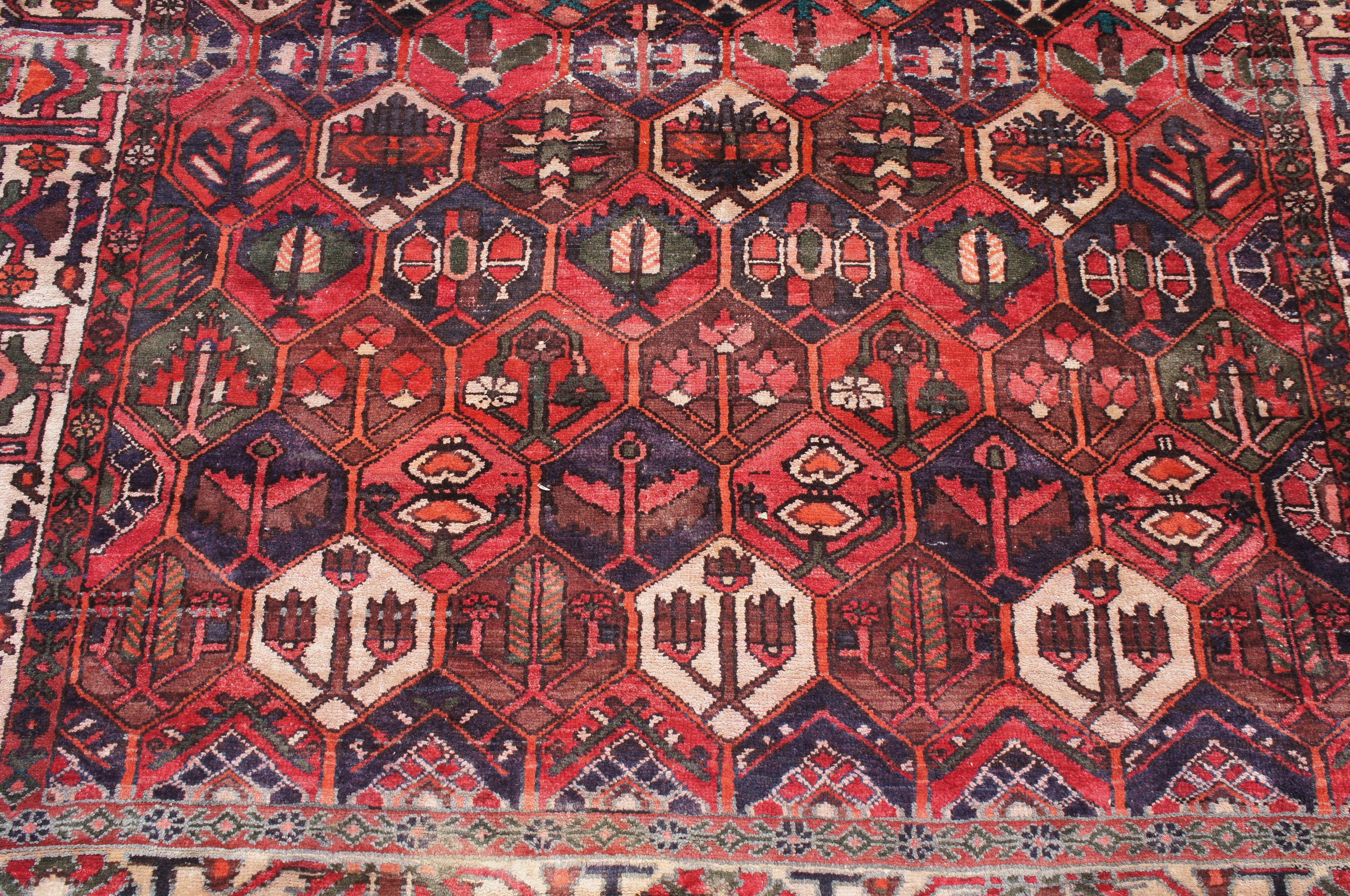 Wool Antique Hand Knotted Persian Bakhtiar Floral Geometric Area Rug