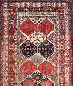 Antique Hand-Knotted Persian Bakhtiari Gallery Rug in Wool with Diamond Design