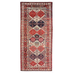 Antique Hand-Knotted Persian Bakhtiari Gallery Rug in Wool with Diamond Design