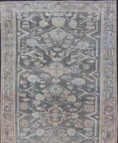 Antique Hand-Knotted Persian Bakhtiari Gallery Rug in Wool with Floral Design