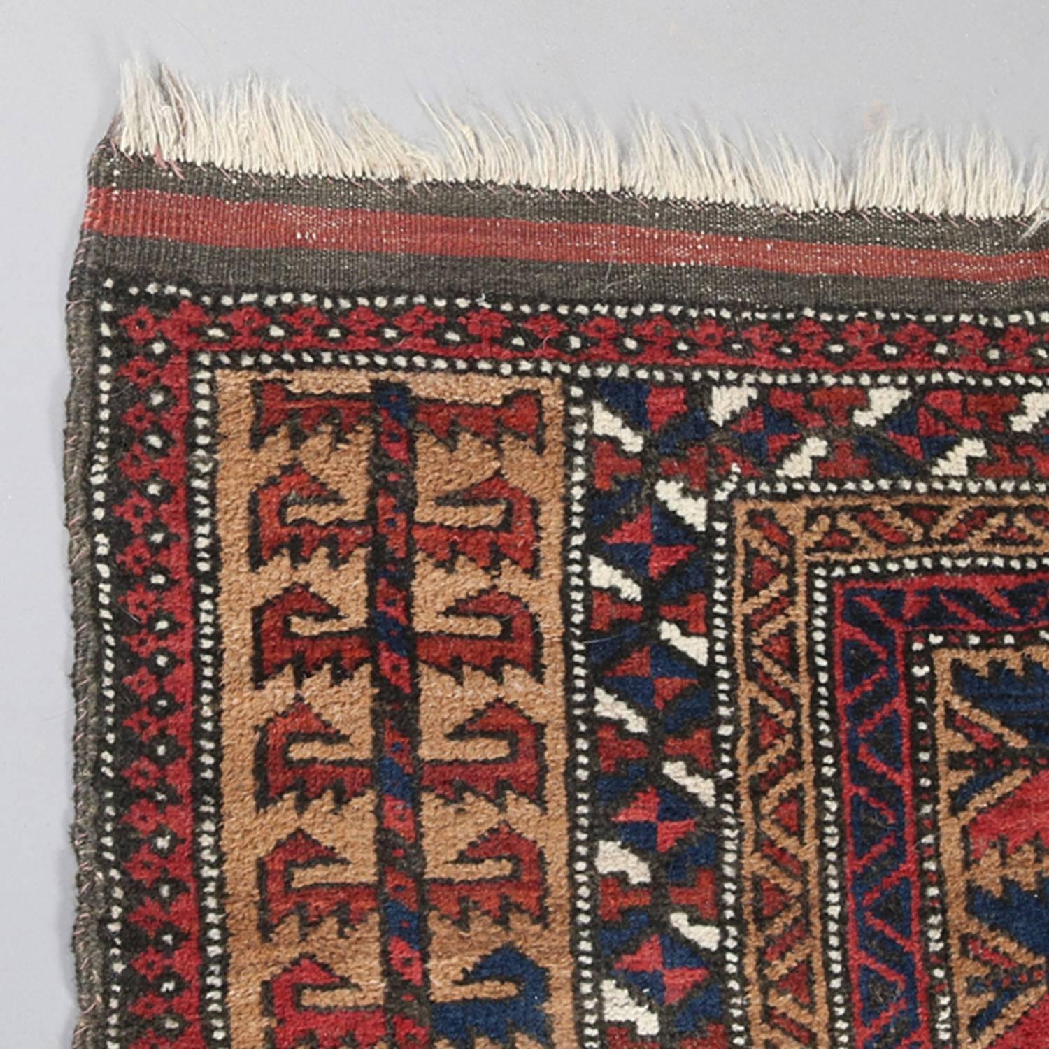 Wool Antique Hand-Knotted Persian Baluch Prayer Rug, 1900