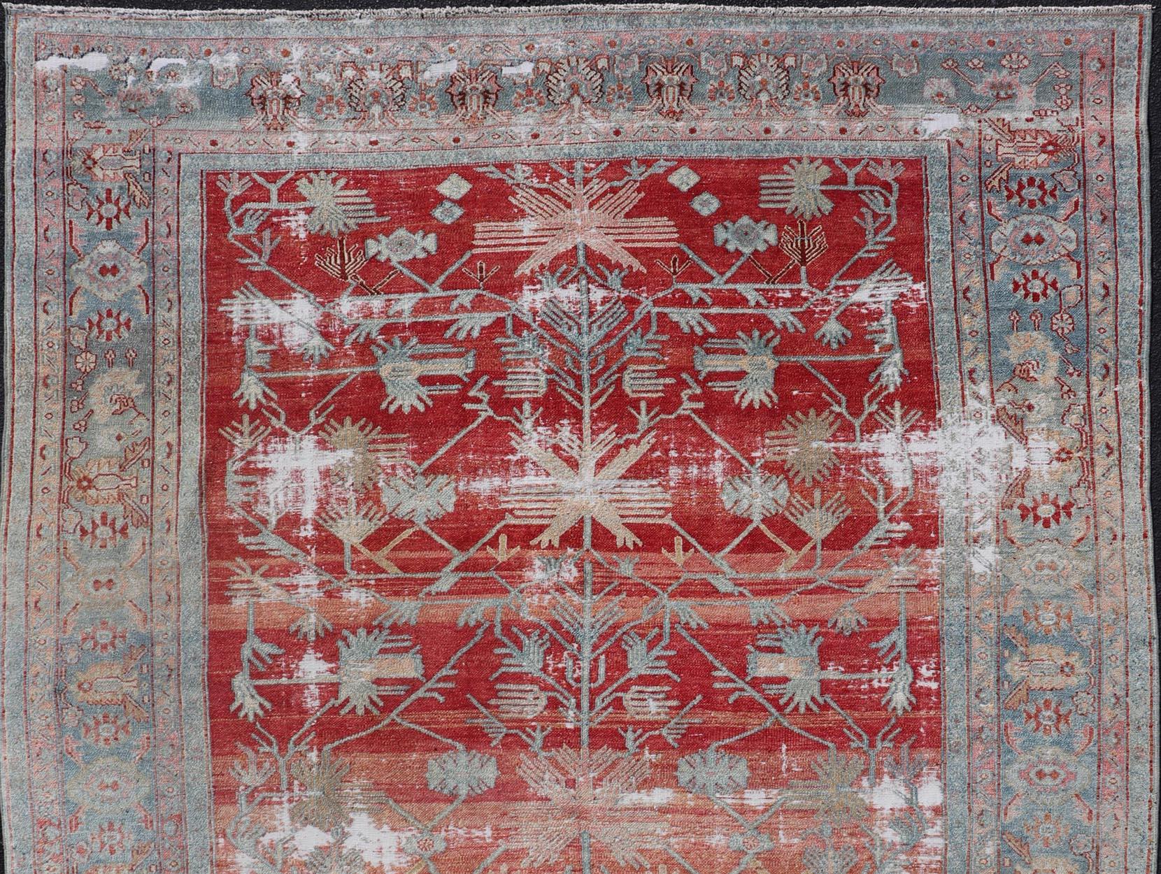 20th Century Antique Hand-Knotted Persian Bibikabad Rug in Wool with Unique Medallions For Sale