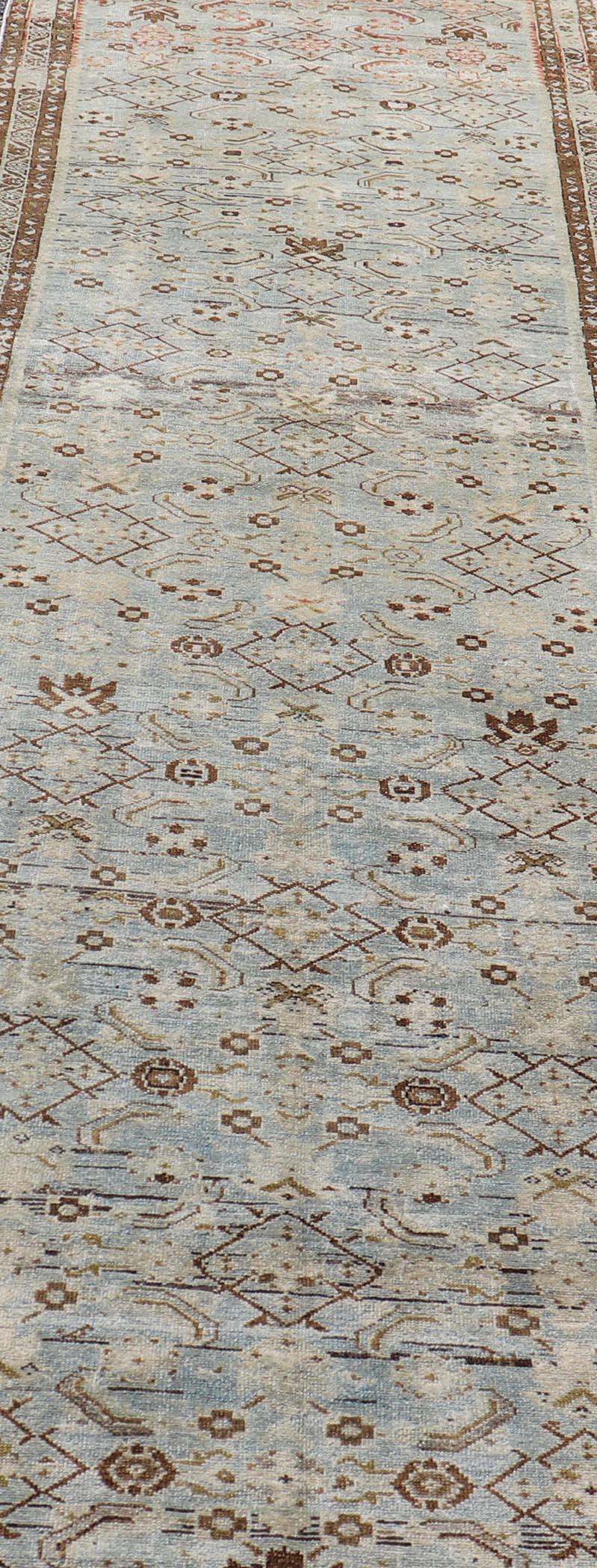 Antique Hand-Knotted Persian Hamadan Runner with All-Over Tribal Design In Good Condition In Atlanta, GA