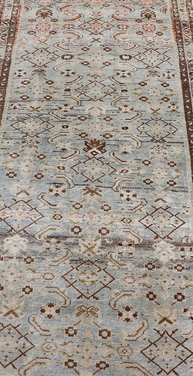 Wool Antique Hand-Knotted Persian Hamadan Runner with All-Over Tribal Design
