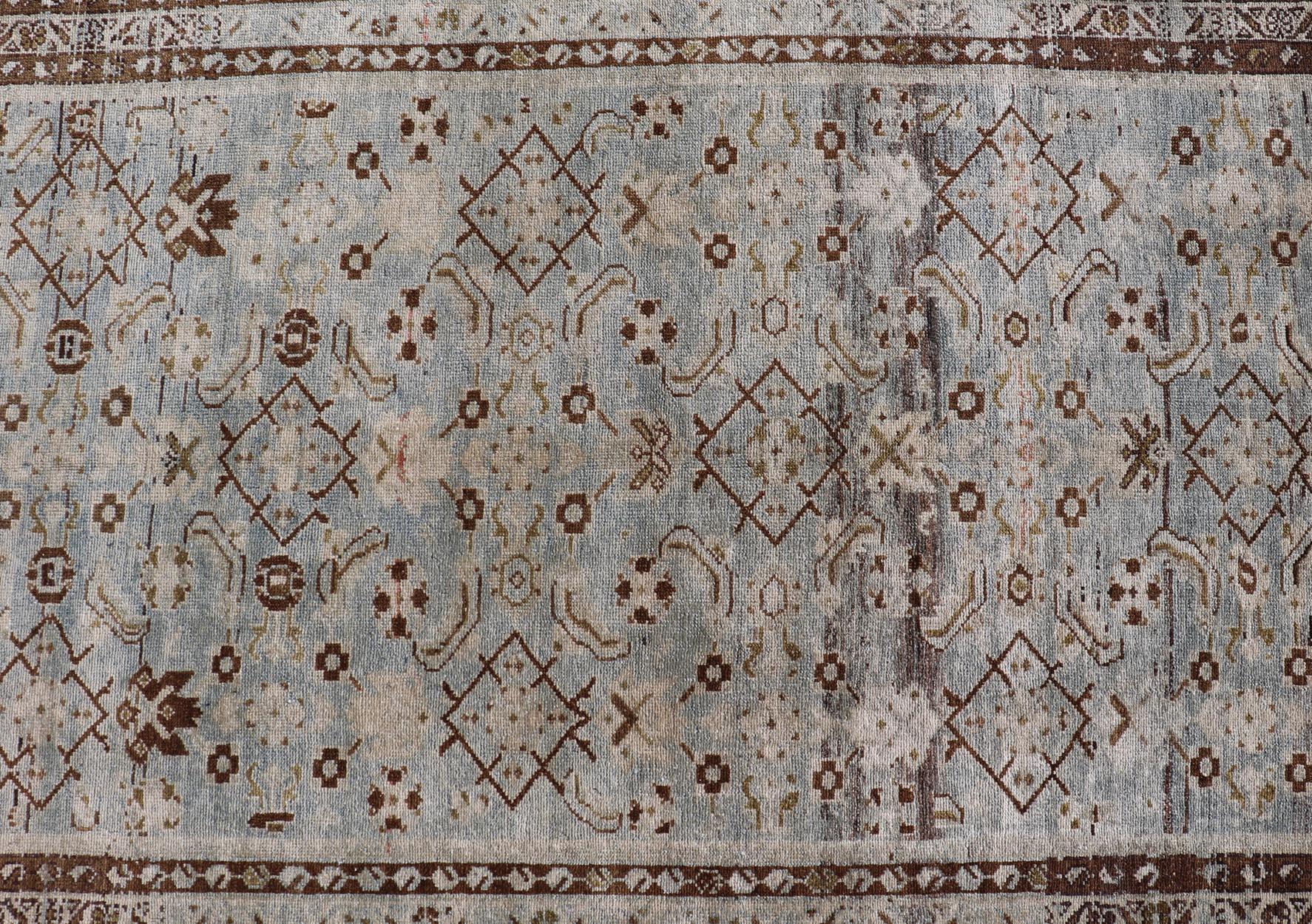 Antique Hand-Knotted Persian Hamadan Runner with All-Over Tribal Design 1