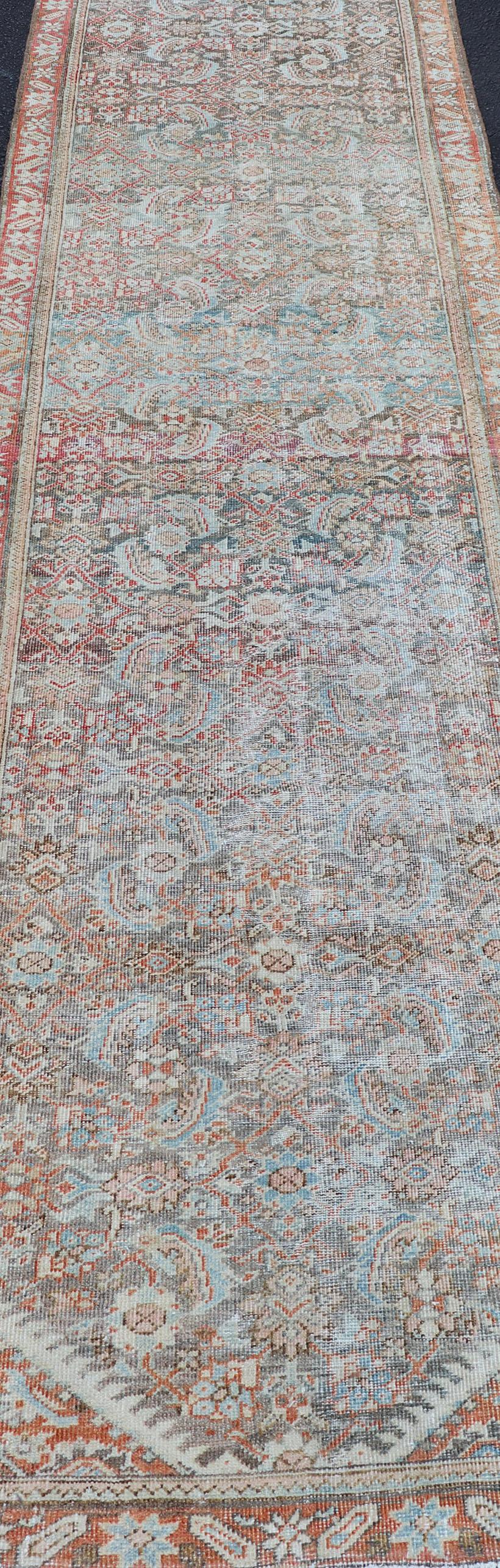 Antique Hand-Knotted Persian Hamadan Runner with Large Medallion Design For Sale 7