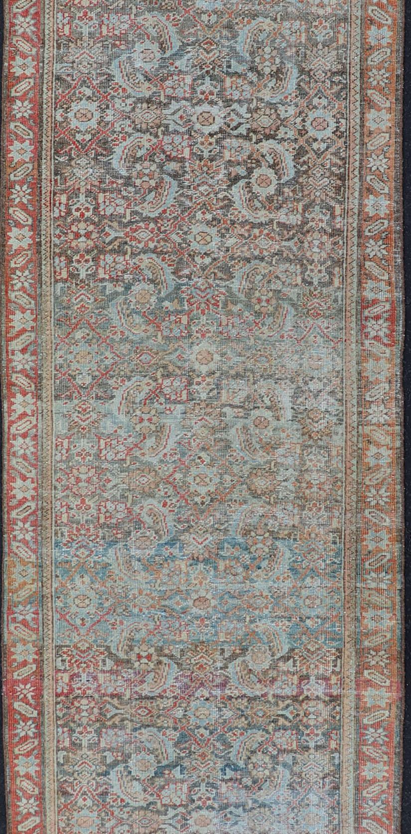 Malayer Antique Hand-Knotted Persian Hamadan Runner with Large Medallion Design For Sale