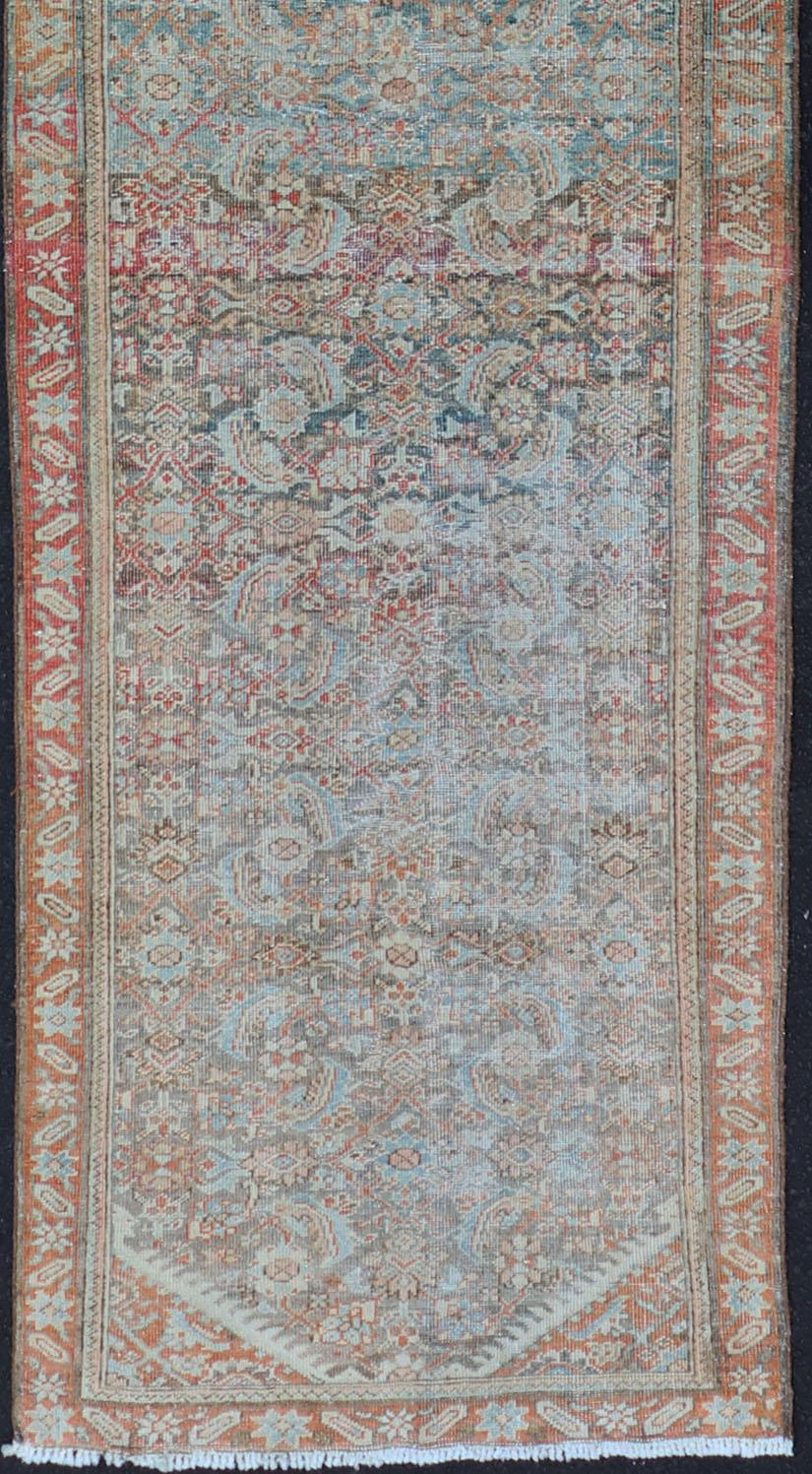Antique Hand-Knotted Persian Hamadan Runner with Large Medallion Design In Good Condition For Sale In Atlanta, GA