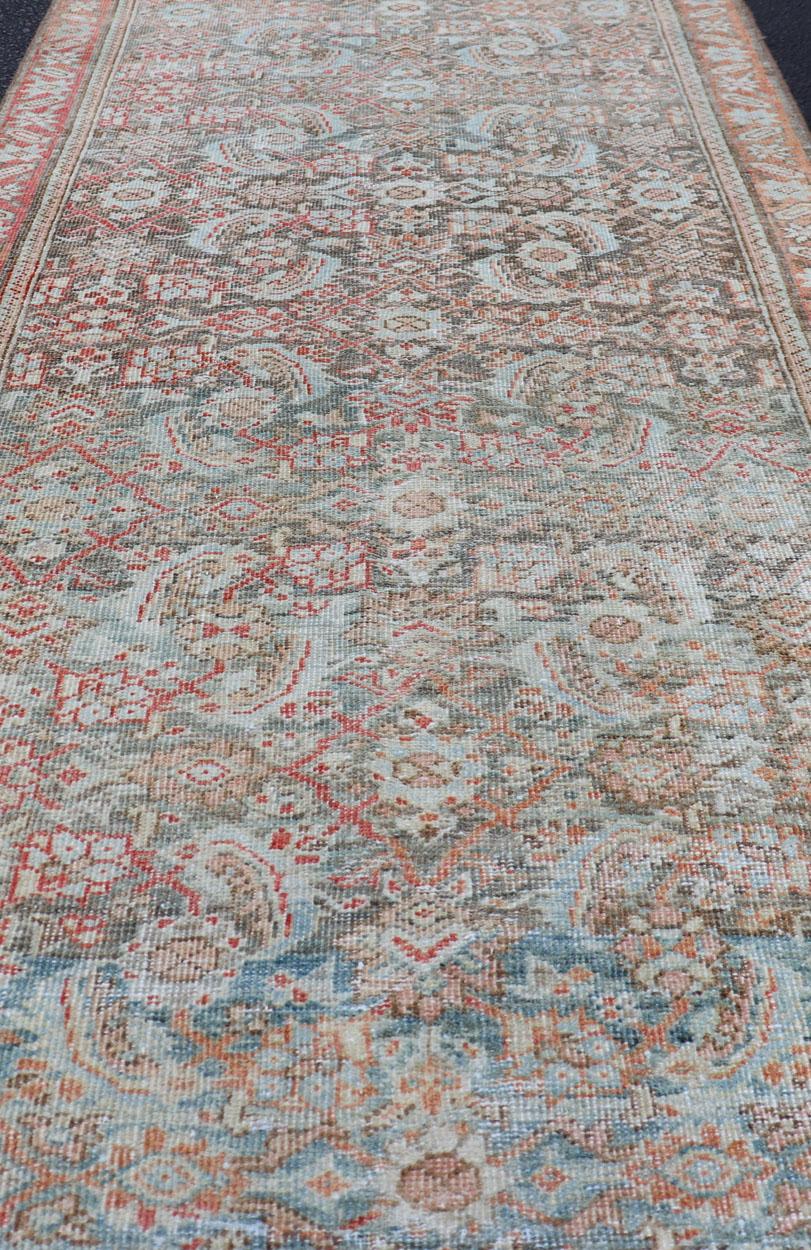 Wool Antique Hand-Knotted Persian Hamadan Runner with Large Medallion Design For Sale