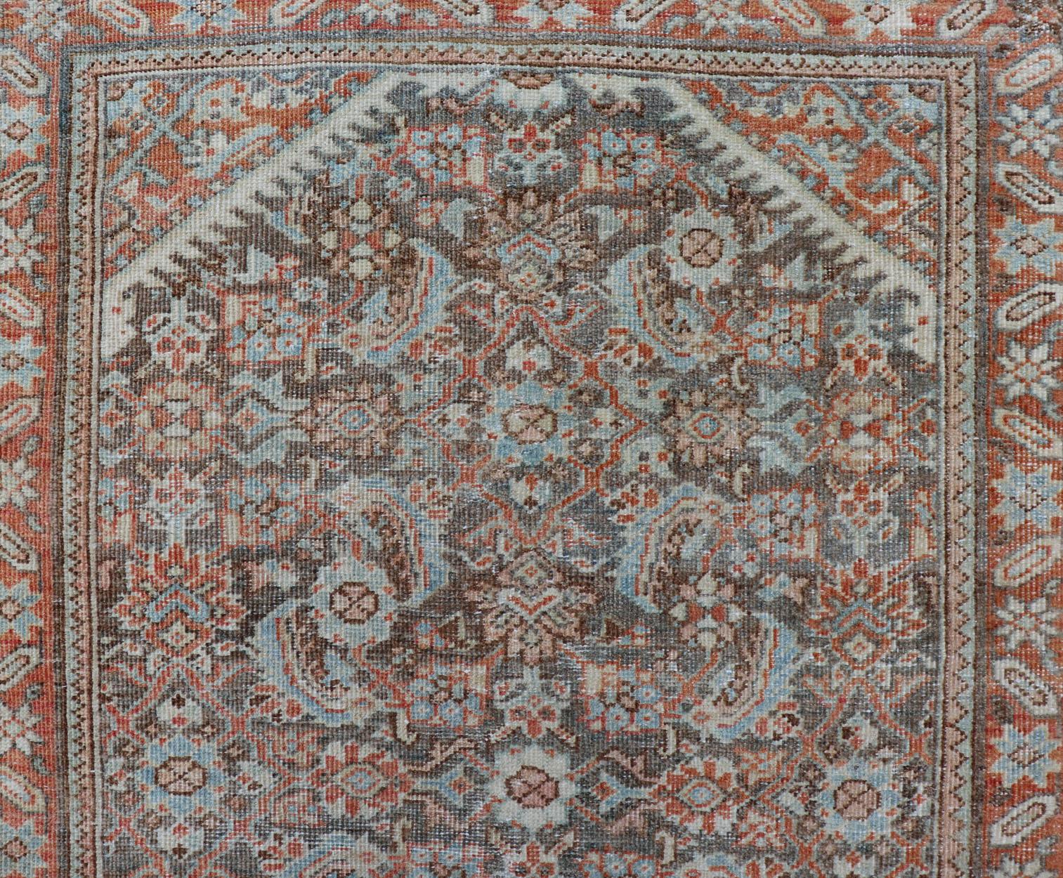 Antique Hand-Knotted Persian Hamadan Runner with Large Medallion Design For Sale 1