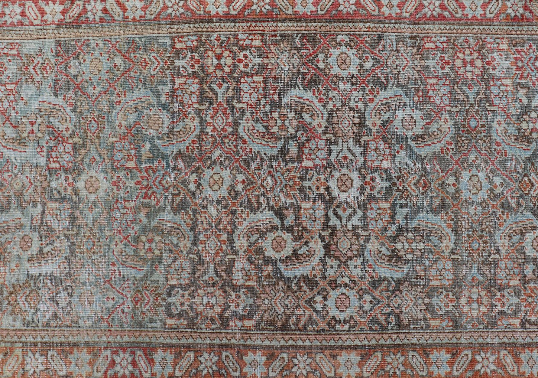 Antique Hand-Knotted Persian Hamadan Runner with Large Medallion Design For Sale 2