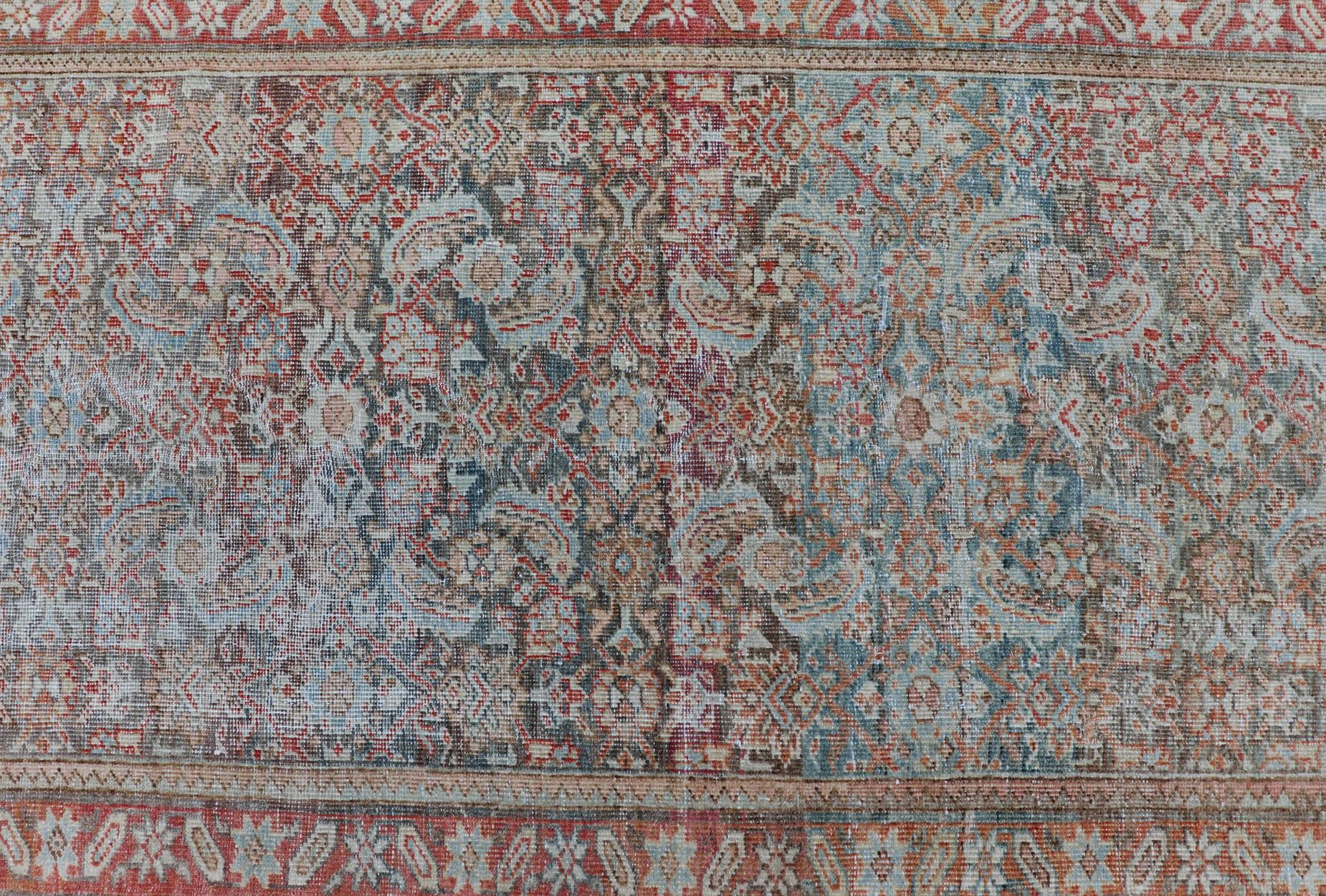 Antique Hand-Knotted Persian Hamadan Runner with Large Medallion Design For Sale 3