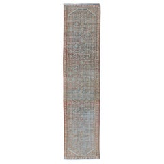 Antique Hand-Knotted Persian Hamadan Runner with Large Medallion Design