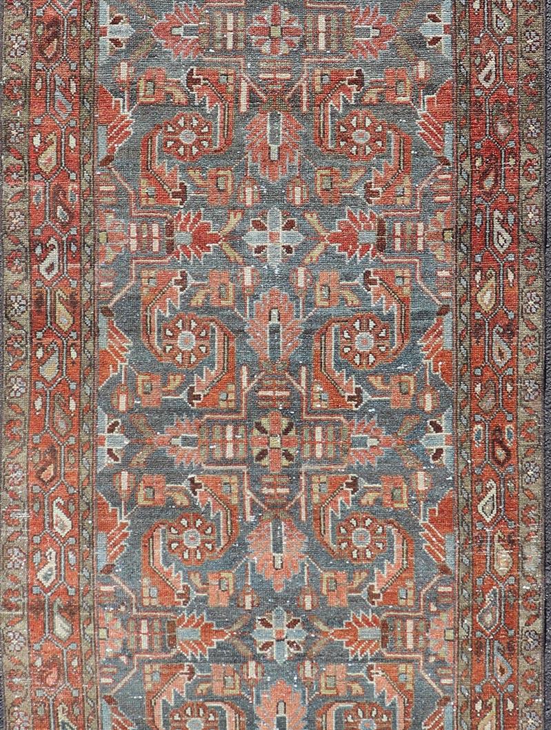 Malayer Antique Hand Knotted Persian Hamedan Runner with Sub-Geometric Design