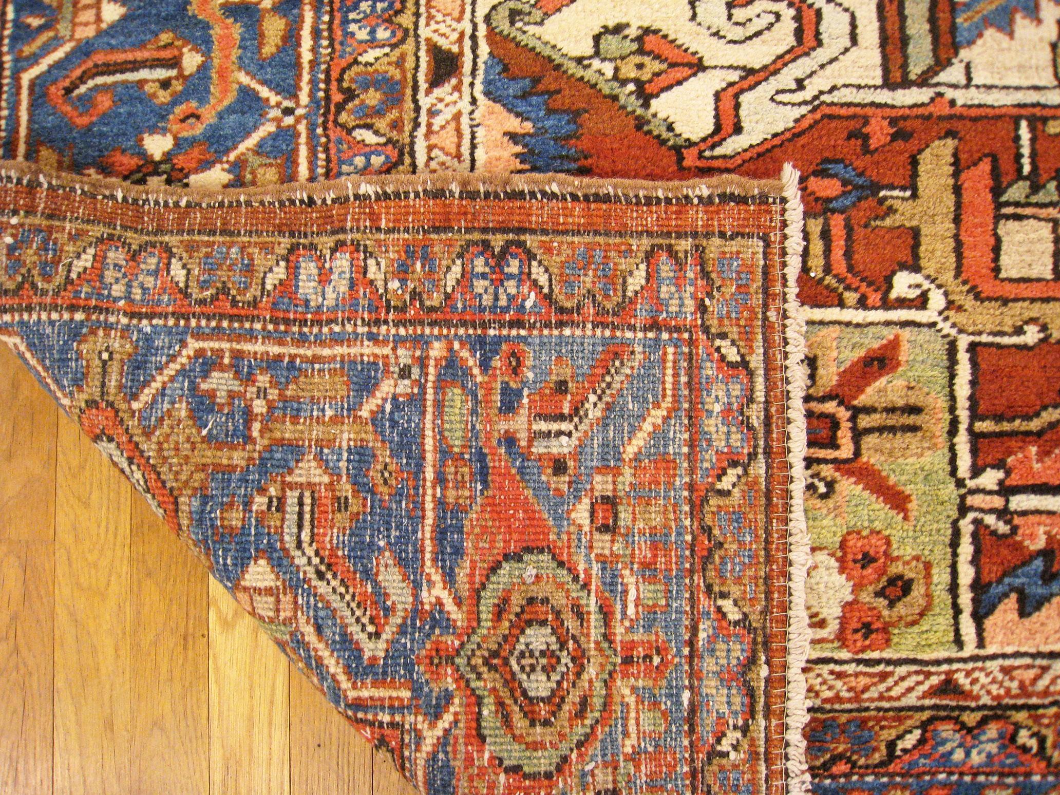 Antique Hand-Knotted Persian Heriz Oriental Carpet For Sale 5