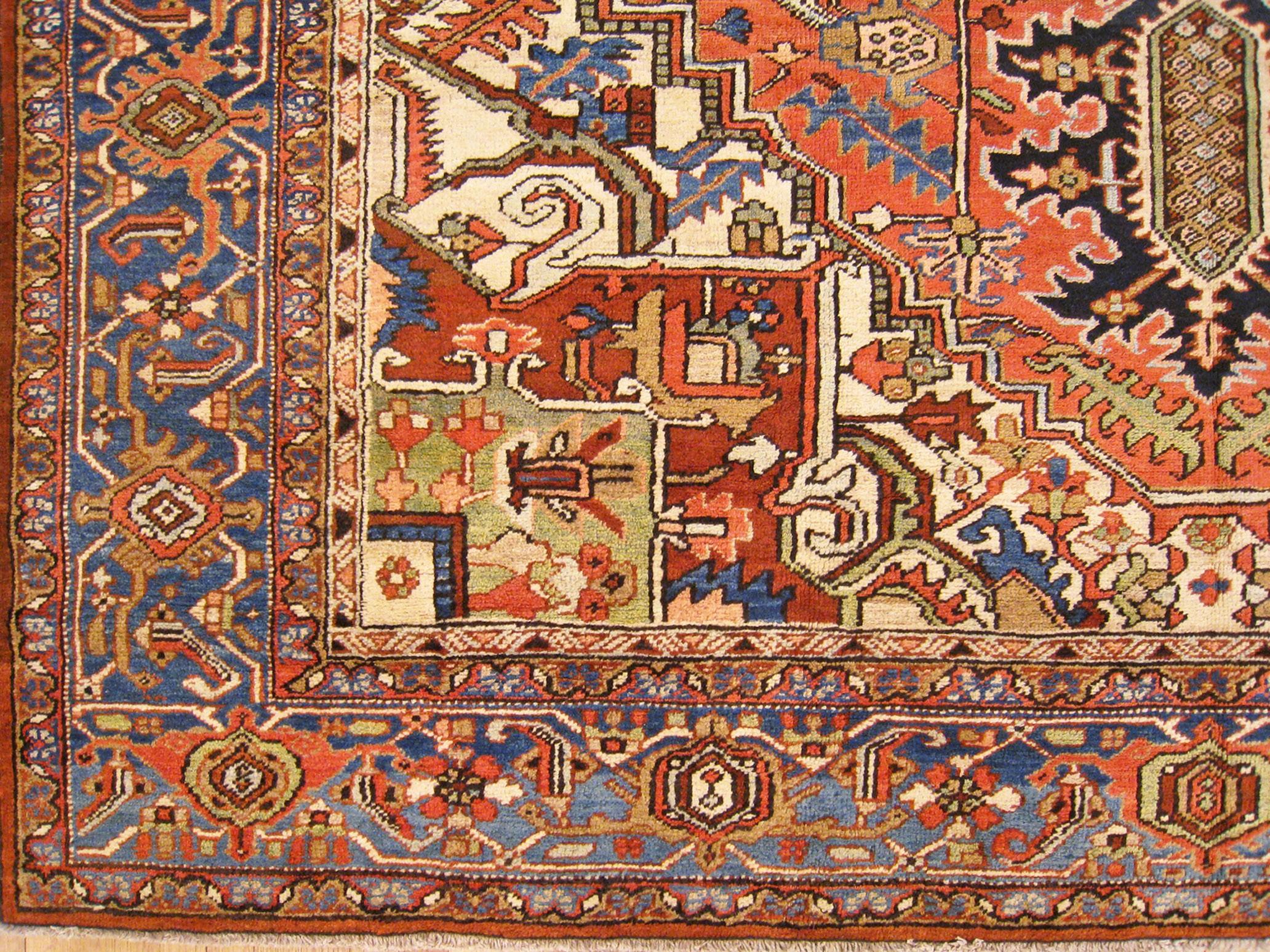 Early 20th Century Antique Hand-Knotted Persian Heriz Oriental Carpet For Sale