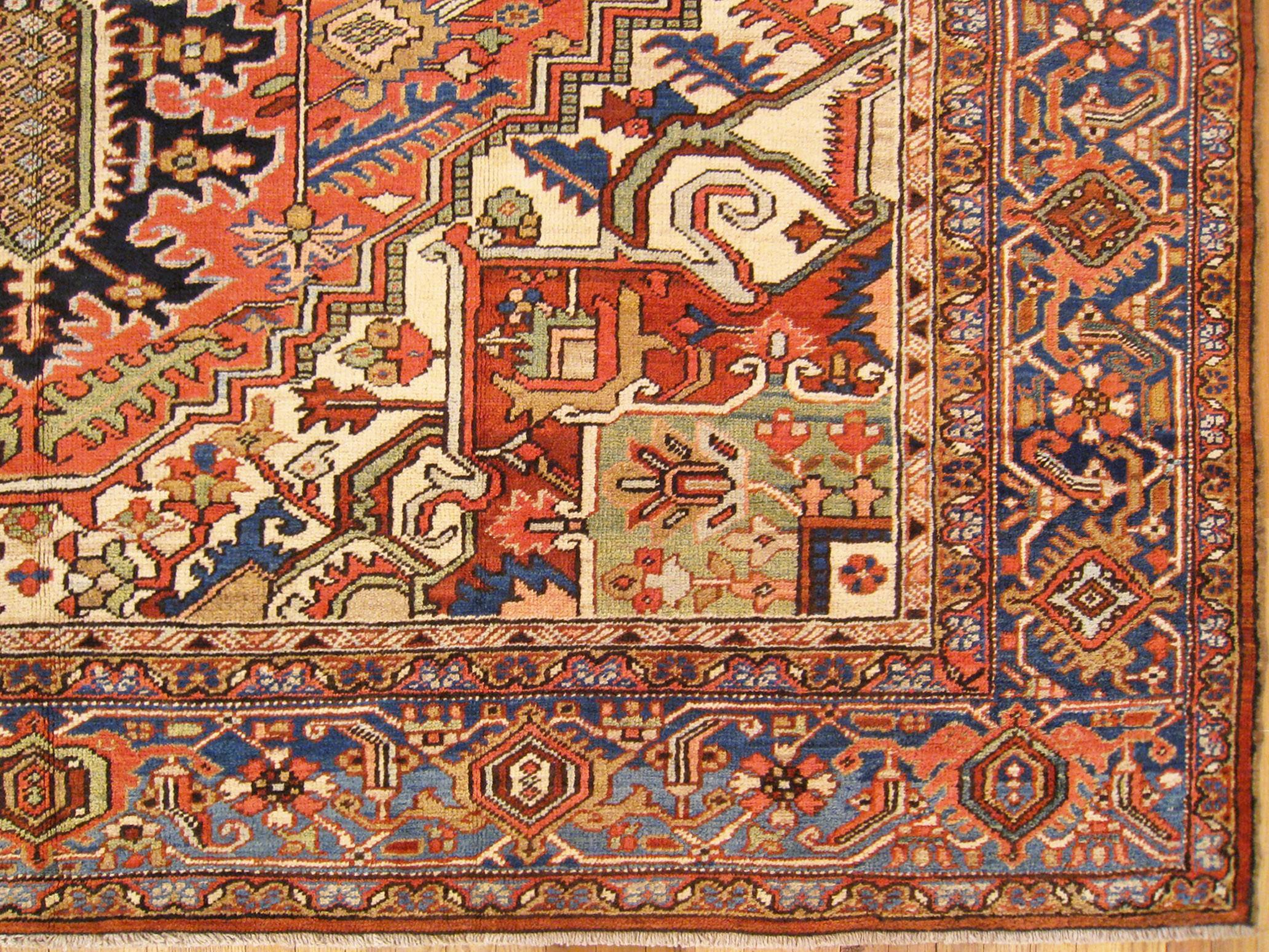 Wool Antique Hand-Knotted Persian Heriz Oriental Carpet For Sale