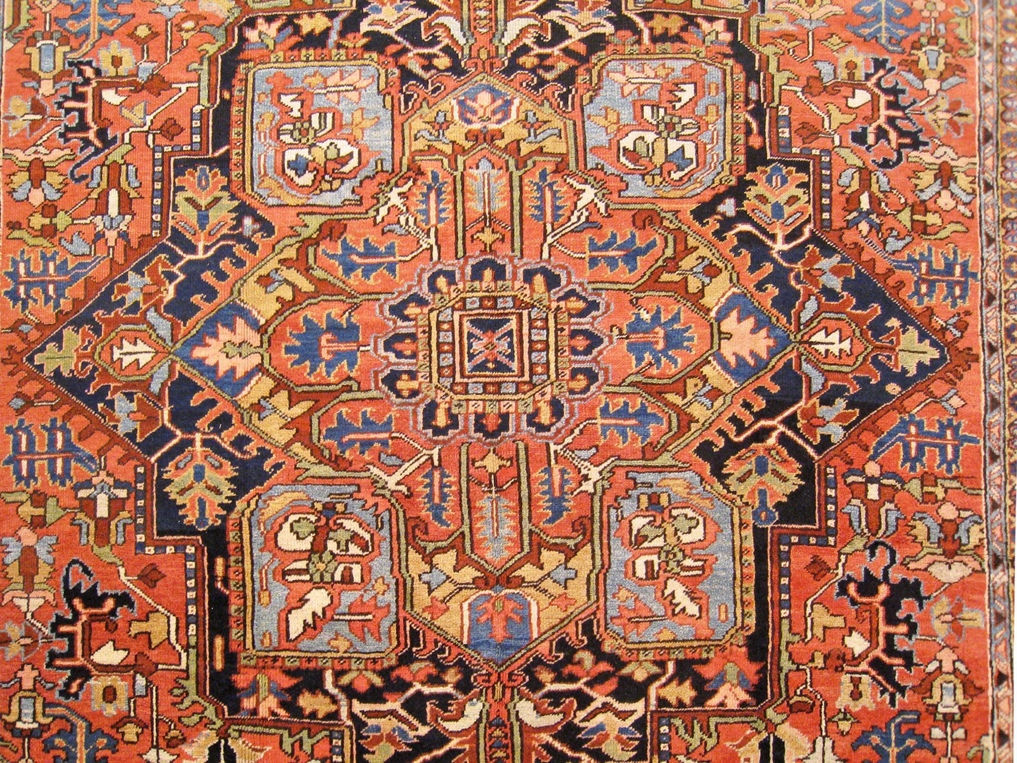 Antique Hand-Knotted Persian Heriz Oriental Carpet For Sale 1