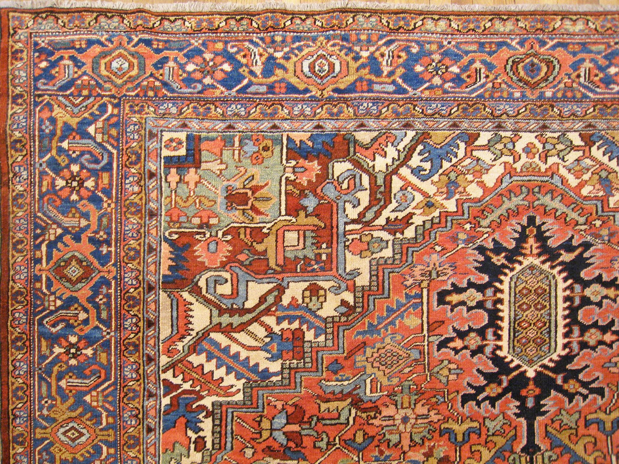 Antique Hand-Knotted Persian Heriz Oriental Carpet For Sale 2