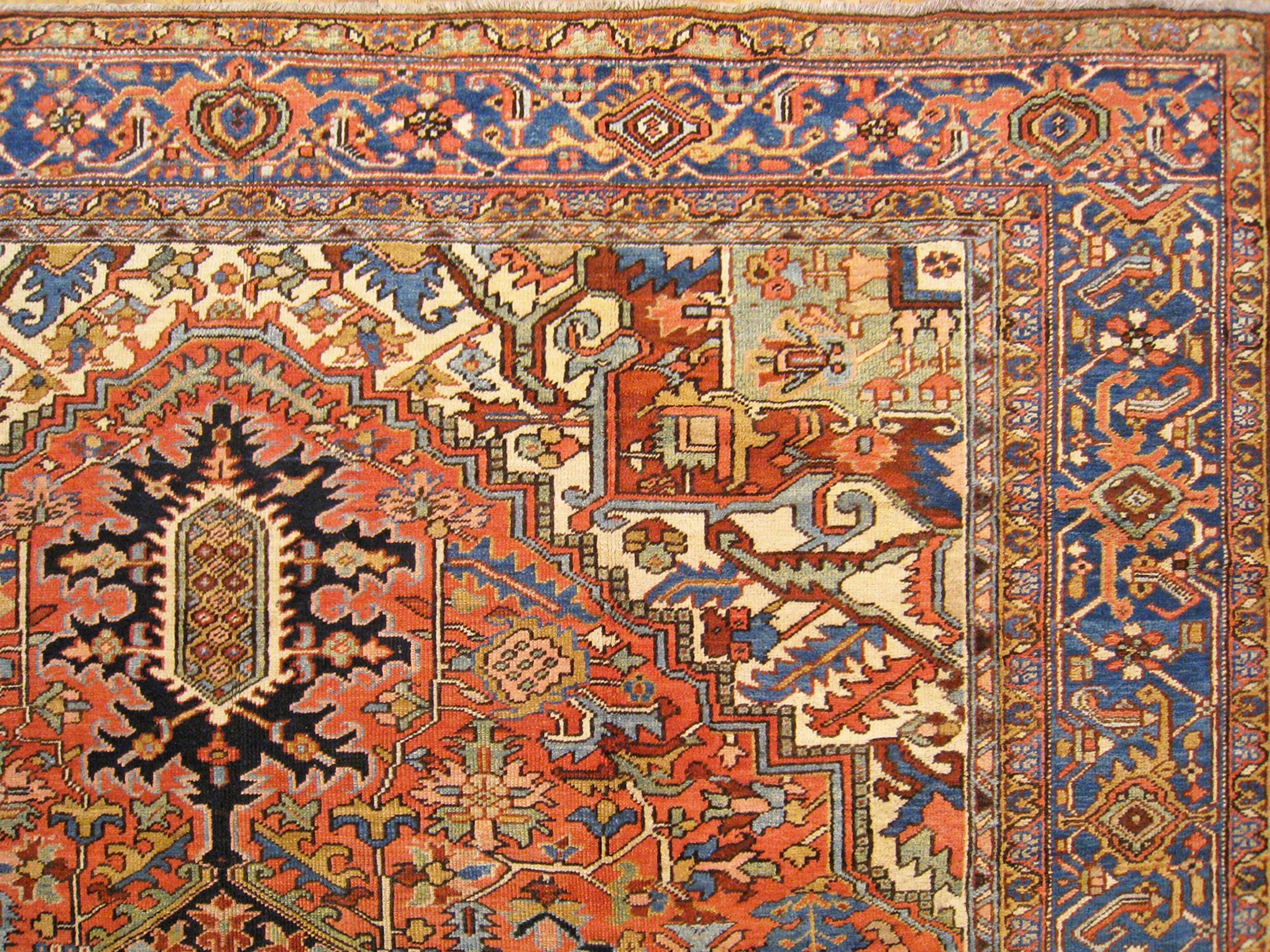 Antique Hand-Knotted Persian Heriz Oriental Carpet For Sale 3