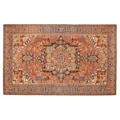 Antique Hand-Knotted Persian Heriz Oriental Carpet
