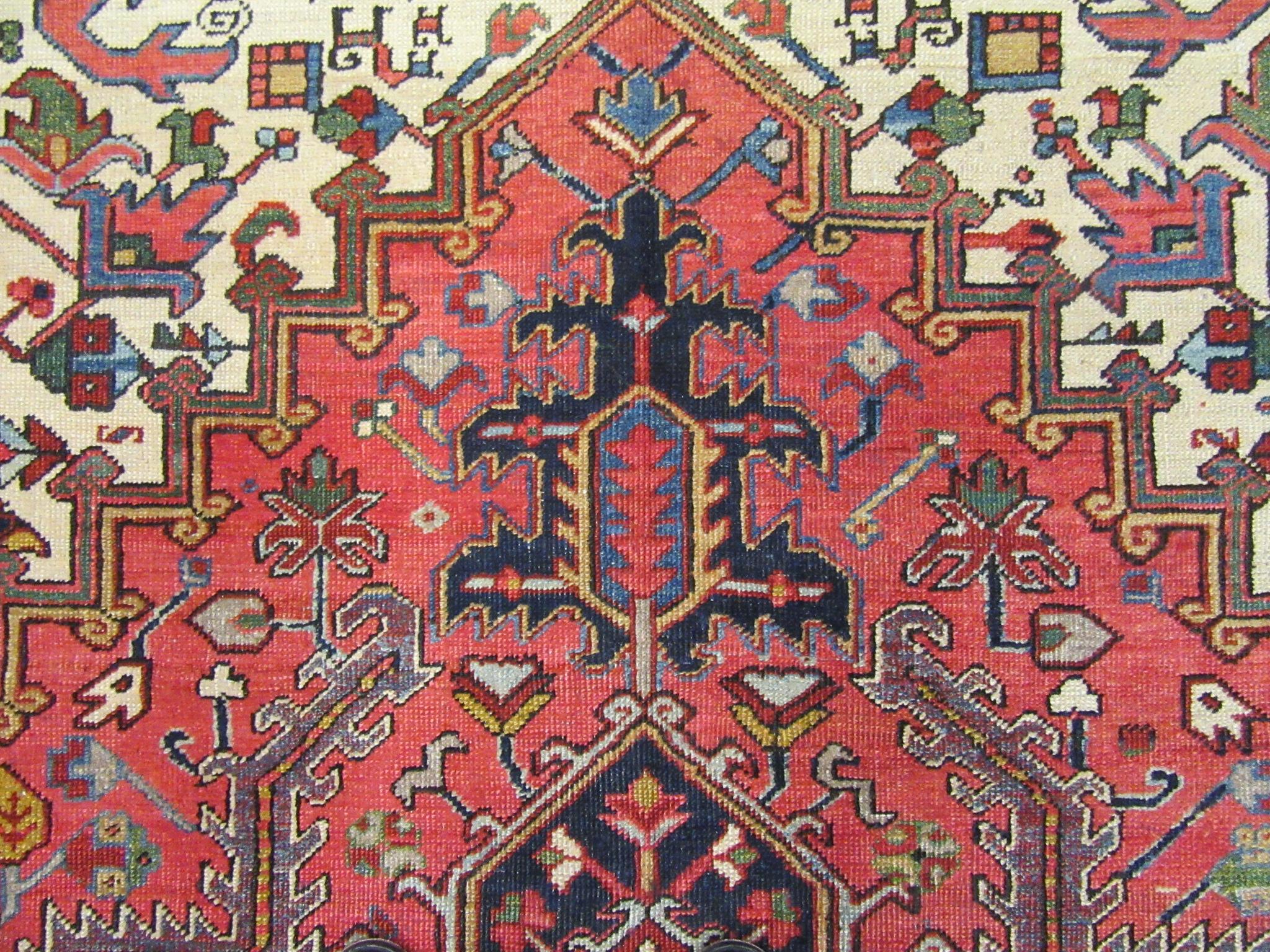 Antique Hand Knotted Persian Heriz Rug For Sale 3