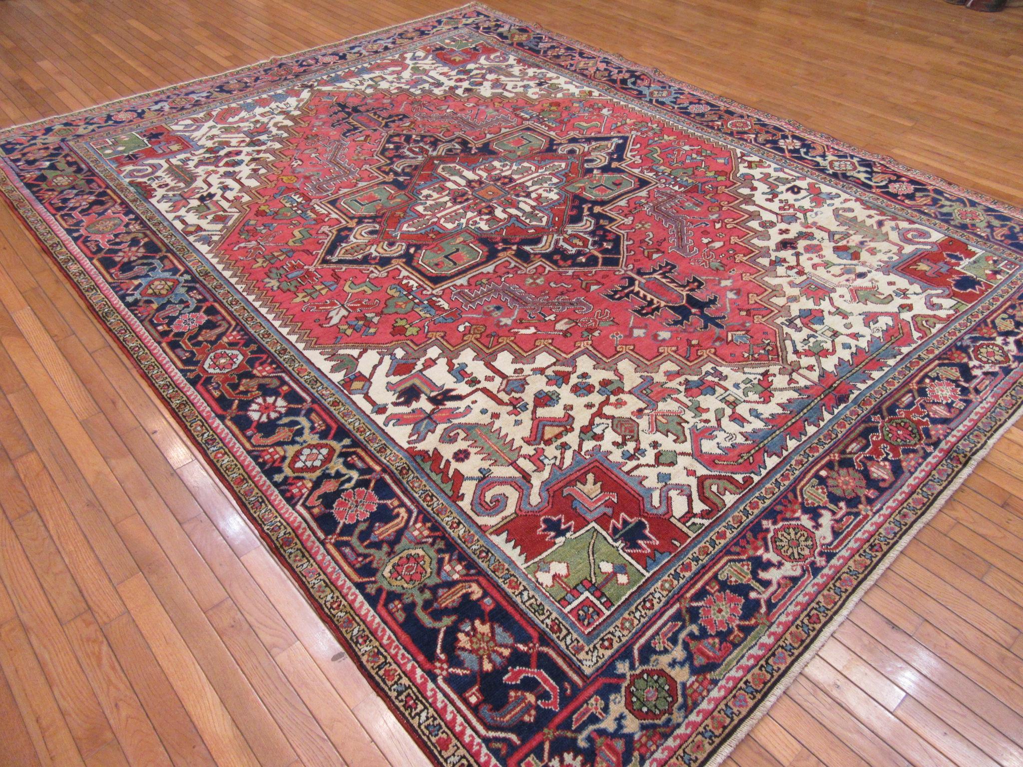 Antique Hand Knotted Persian Heriz Rug For Sale 6