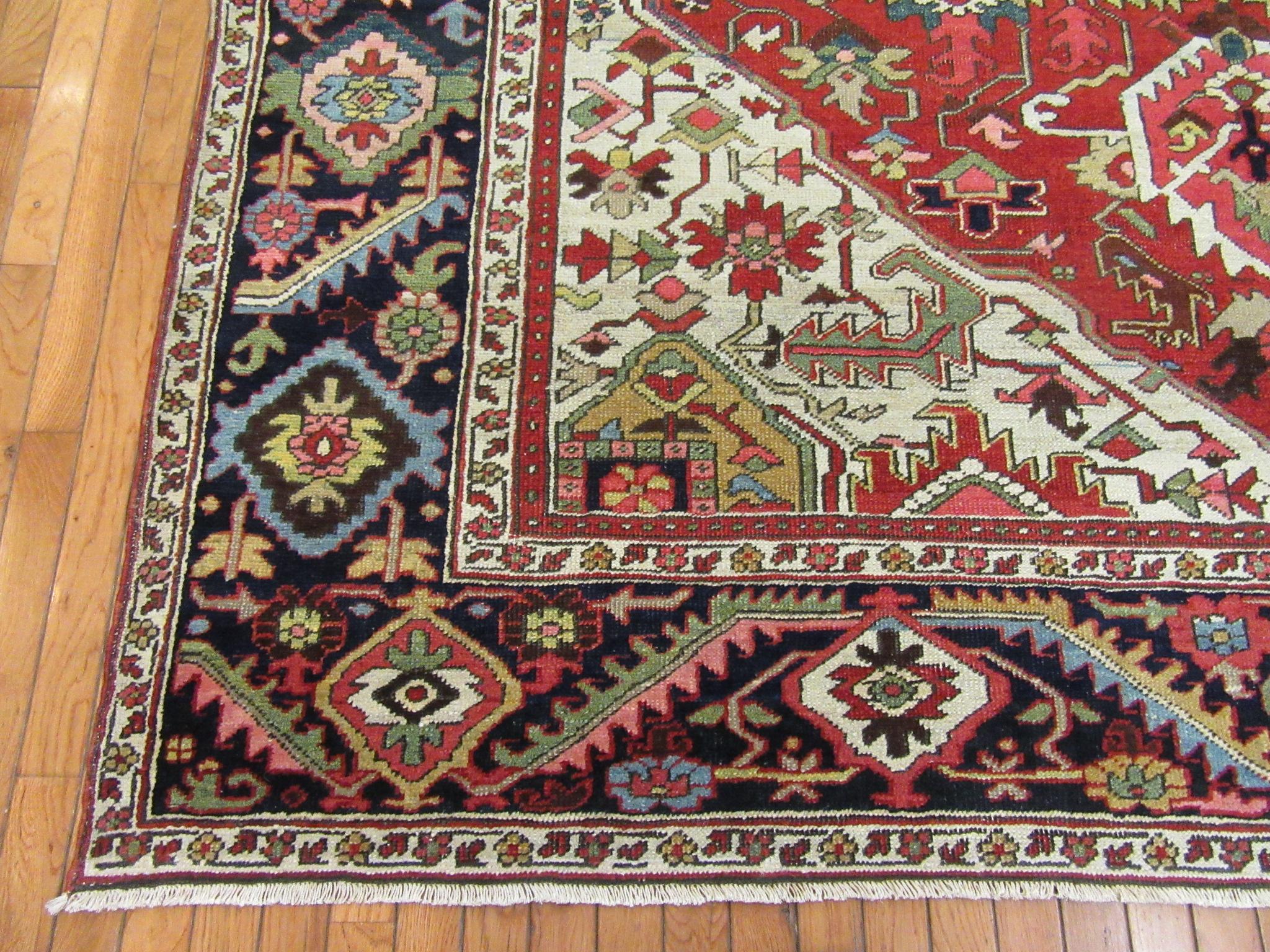 Hand-Knotted Antique Hand Knotted Persian Heriz Rug