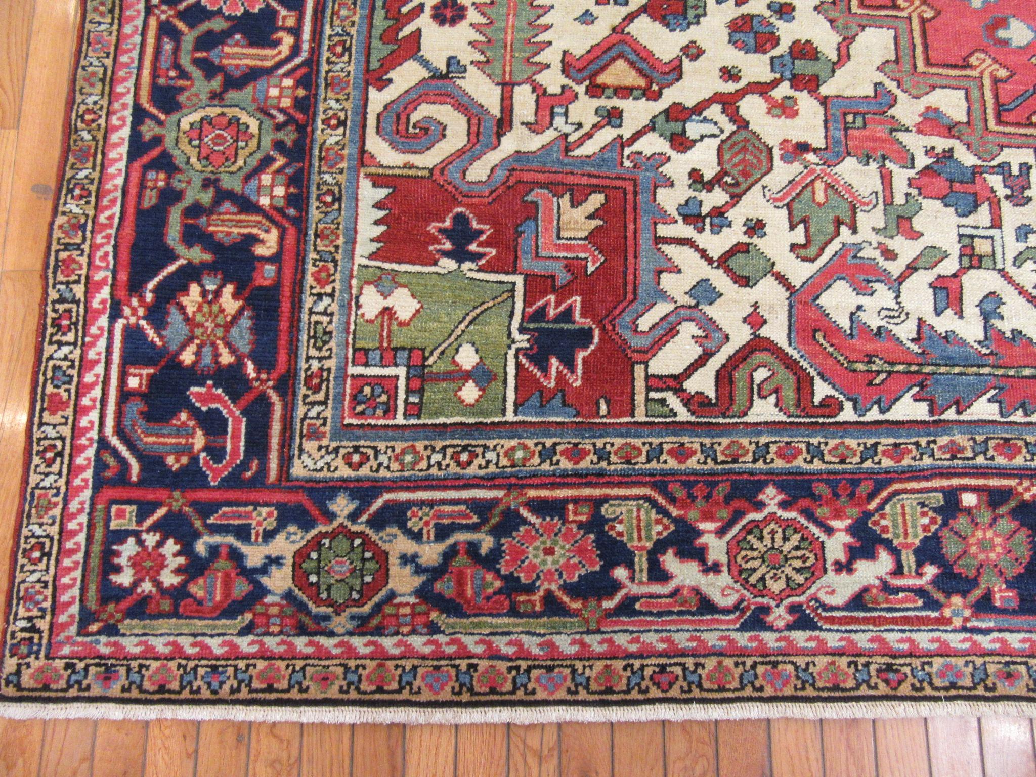 Hand-Knotted Antique Hand Knotted Persian Heriz Rug For Sale