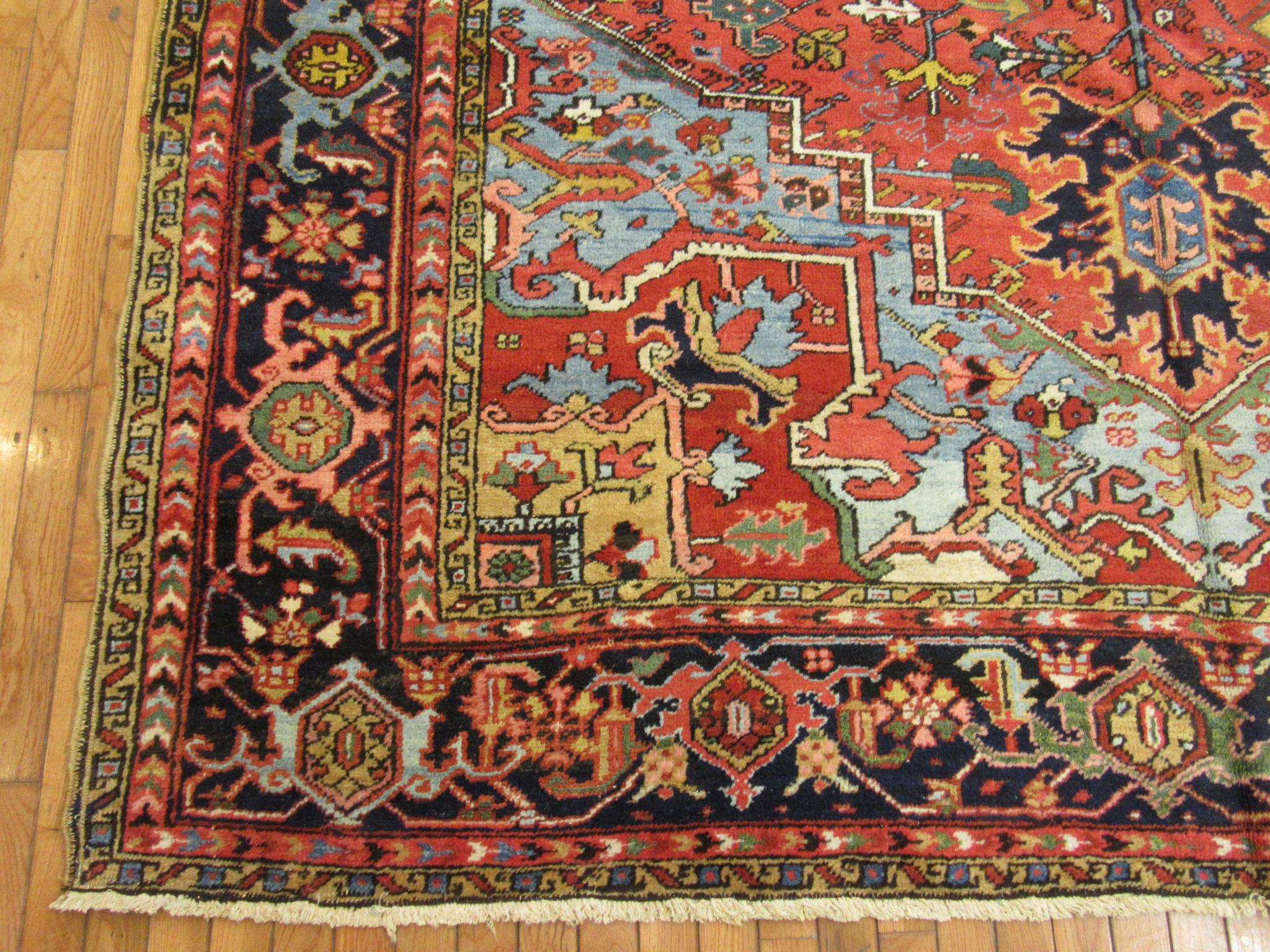 Heriz Serapi Antique Hand-Knotted Wool Persian Heriz Area Rug For Sale