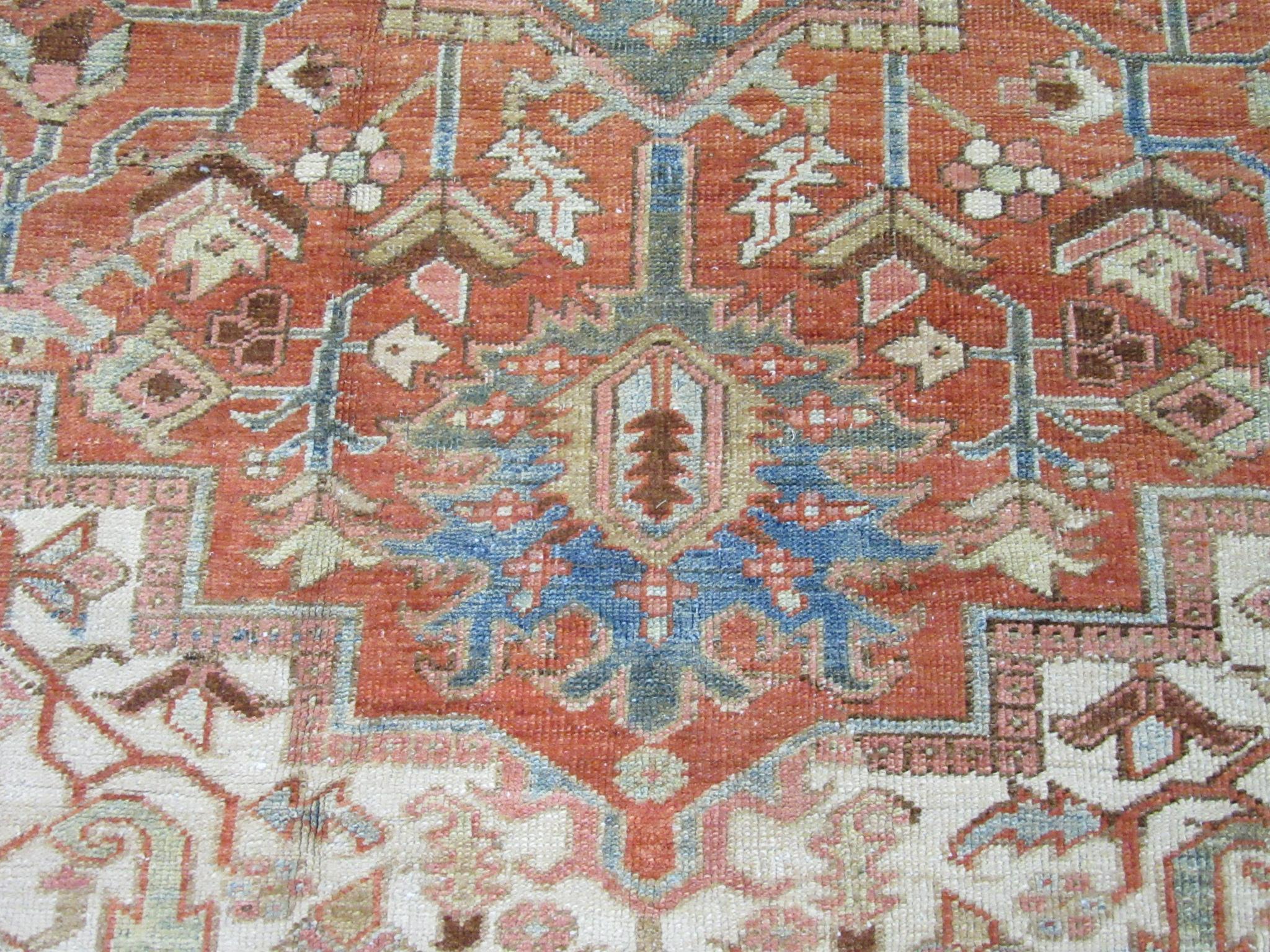 20th Century Antique Hand-Knotted Persian Heriz Rug