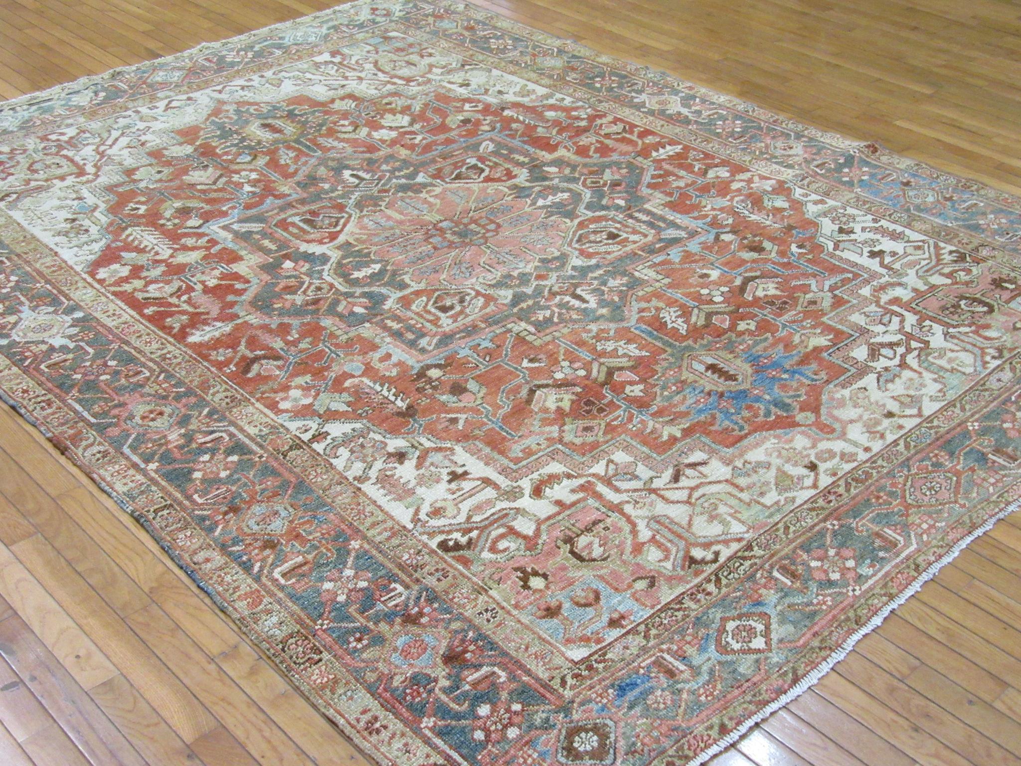 Wool Antique Hand-Knotted Persian Heriz Rug