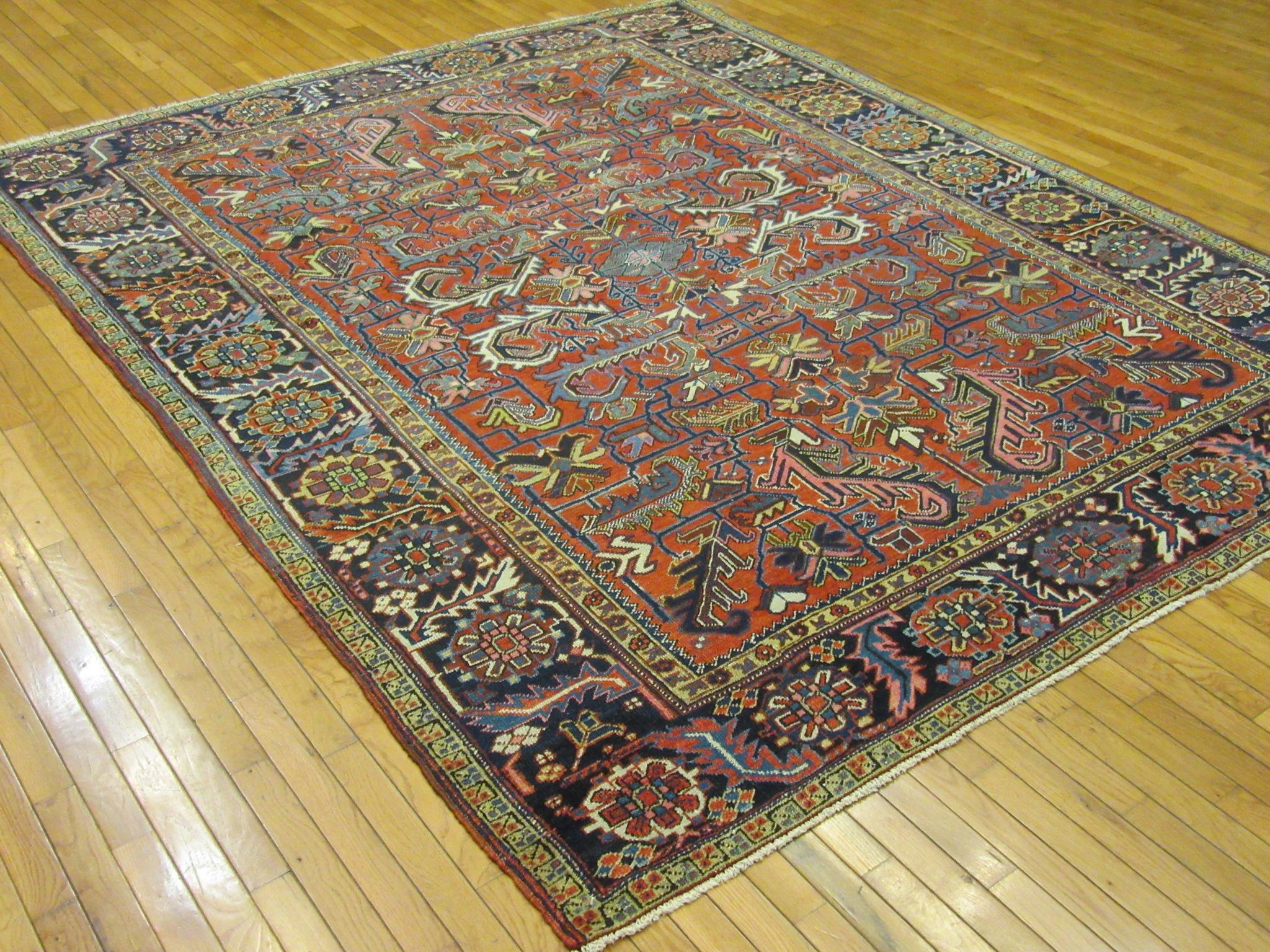 Wool Antique Hand-Knotted Persian Heriz Rug