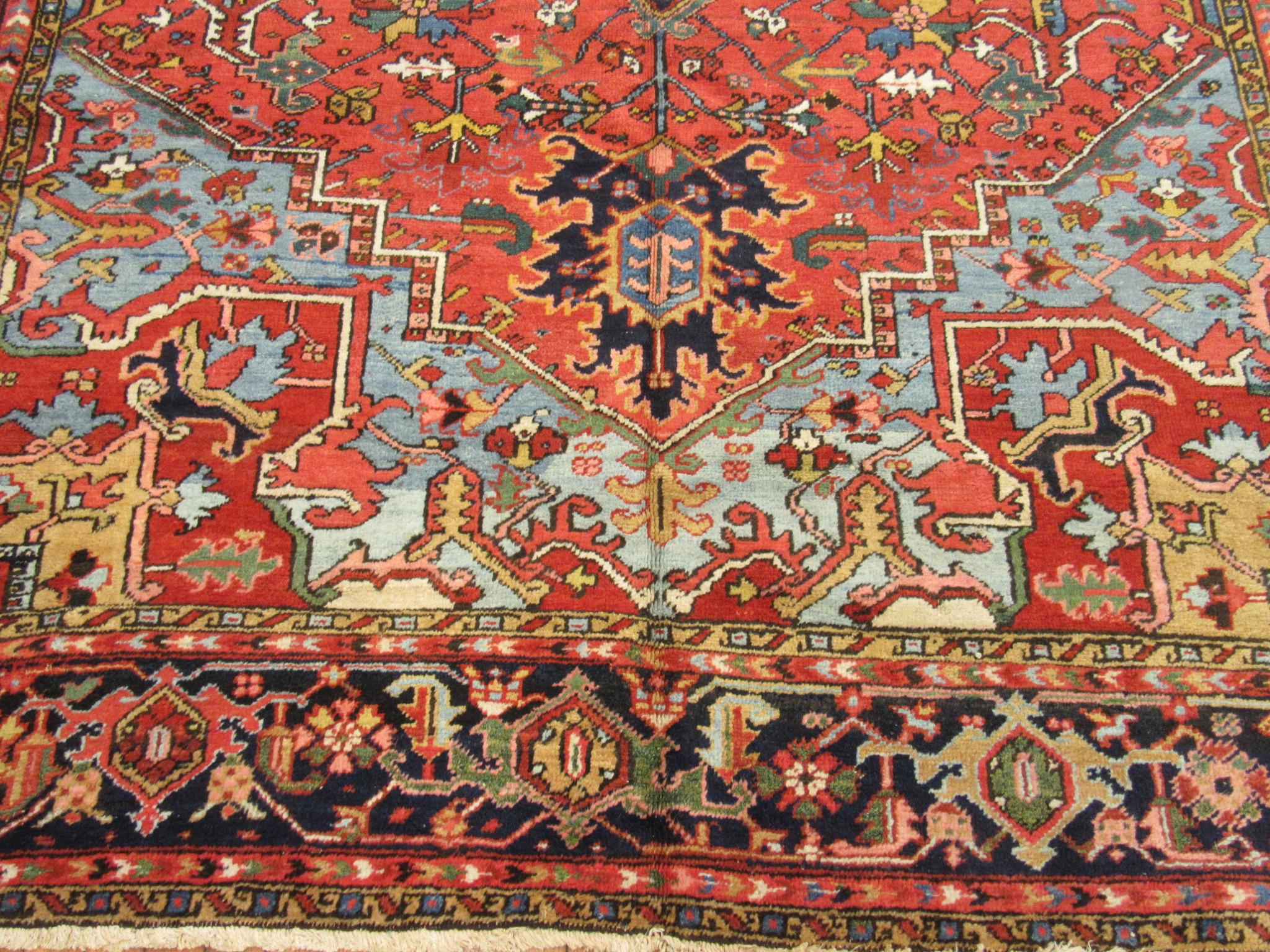 20th Century Antique Hand-Knotted Wool Persian Heriz Area Rug For Sale