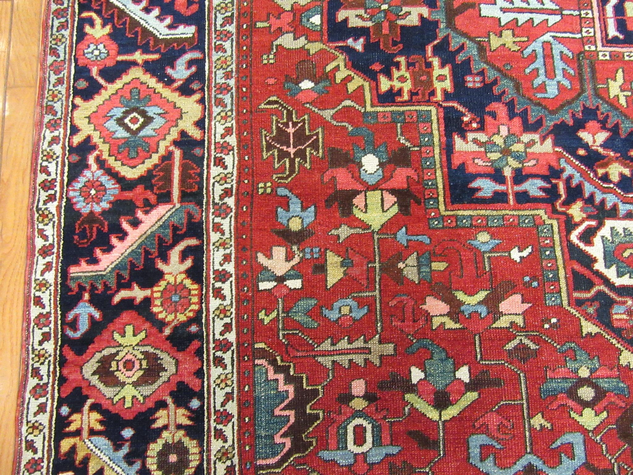 Wool Antique Hand Knotted Persian Heriz Rug