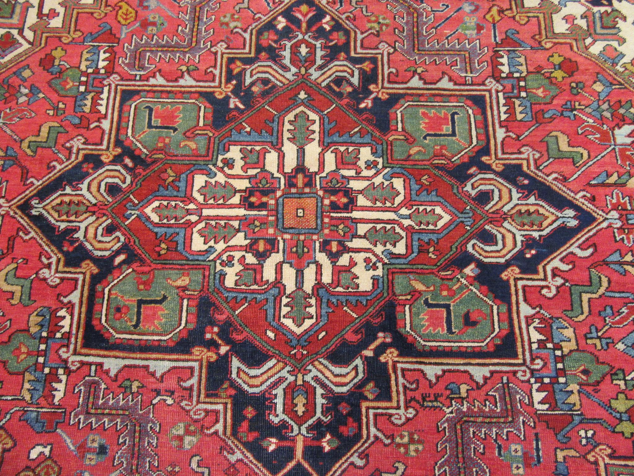 Wool Antique Hand Knotted Persian Heriz Rug For Sale