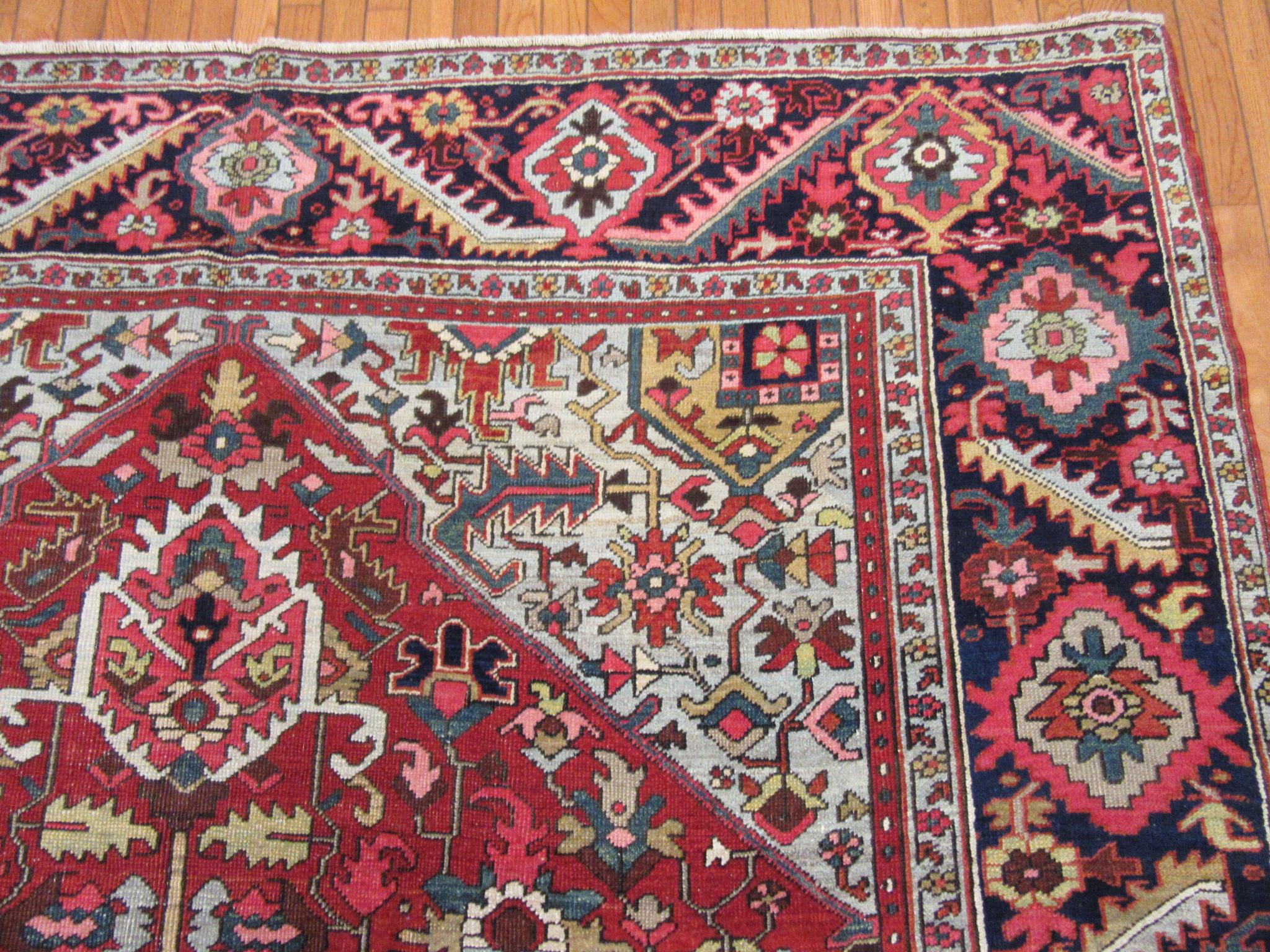 Antique Hand Knotted Persian Heriz Rug 1