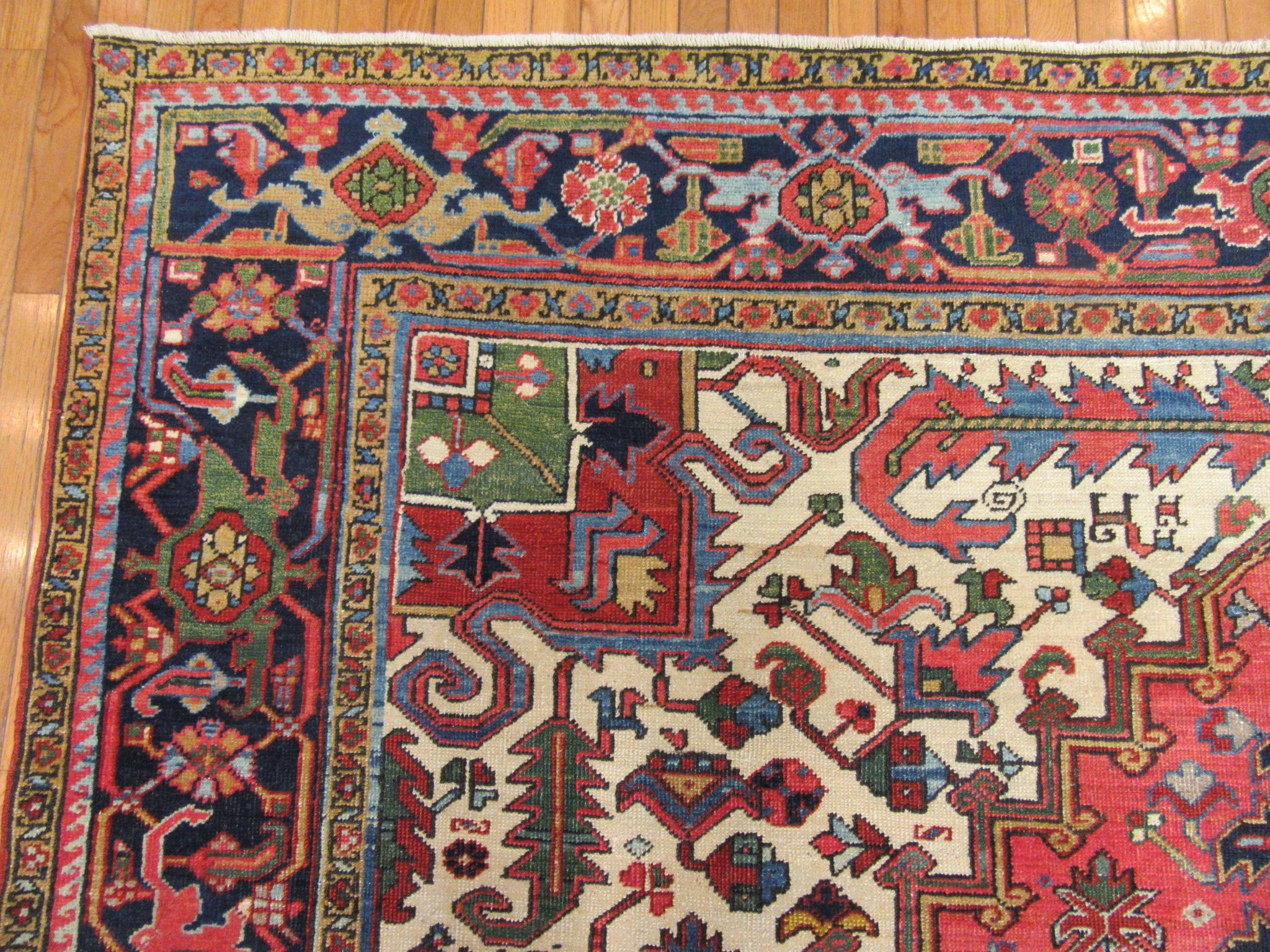 Antique Hand Knotted Persian Heriz Rug For Sale 2