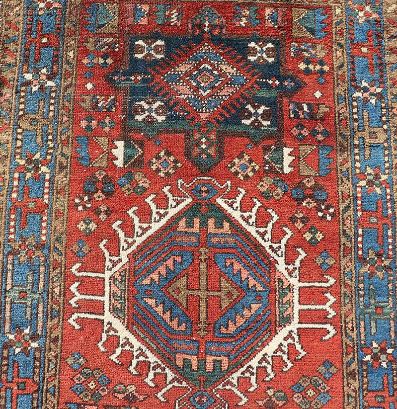 20th Century Antique Hand Knotted Persian Heriz Runner with All-Over Sub-Geometric Design For Sale