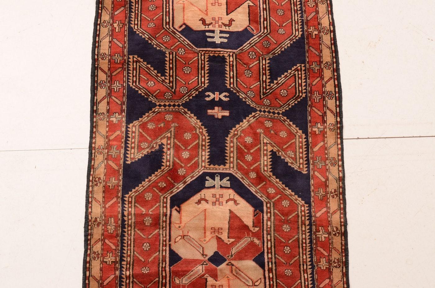 Wool Antique Hand Knotted Persian Heriz-Serapi Geometric Long Rug For Sale