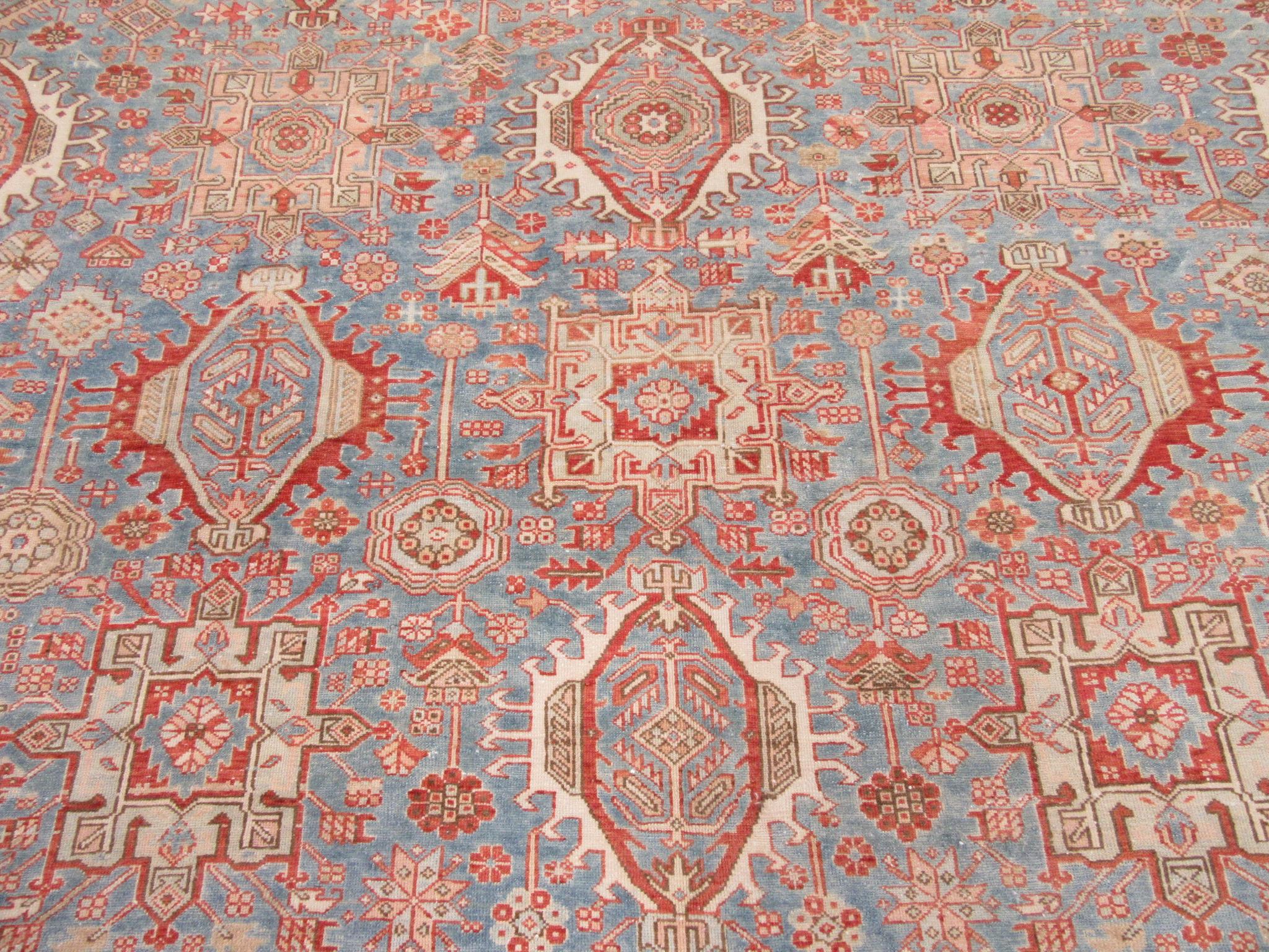 Heriz Serapi Antique Hand Knotted Wool Persian Karajeh Rug For Sale