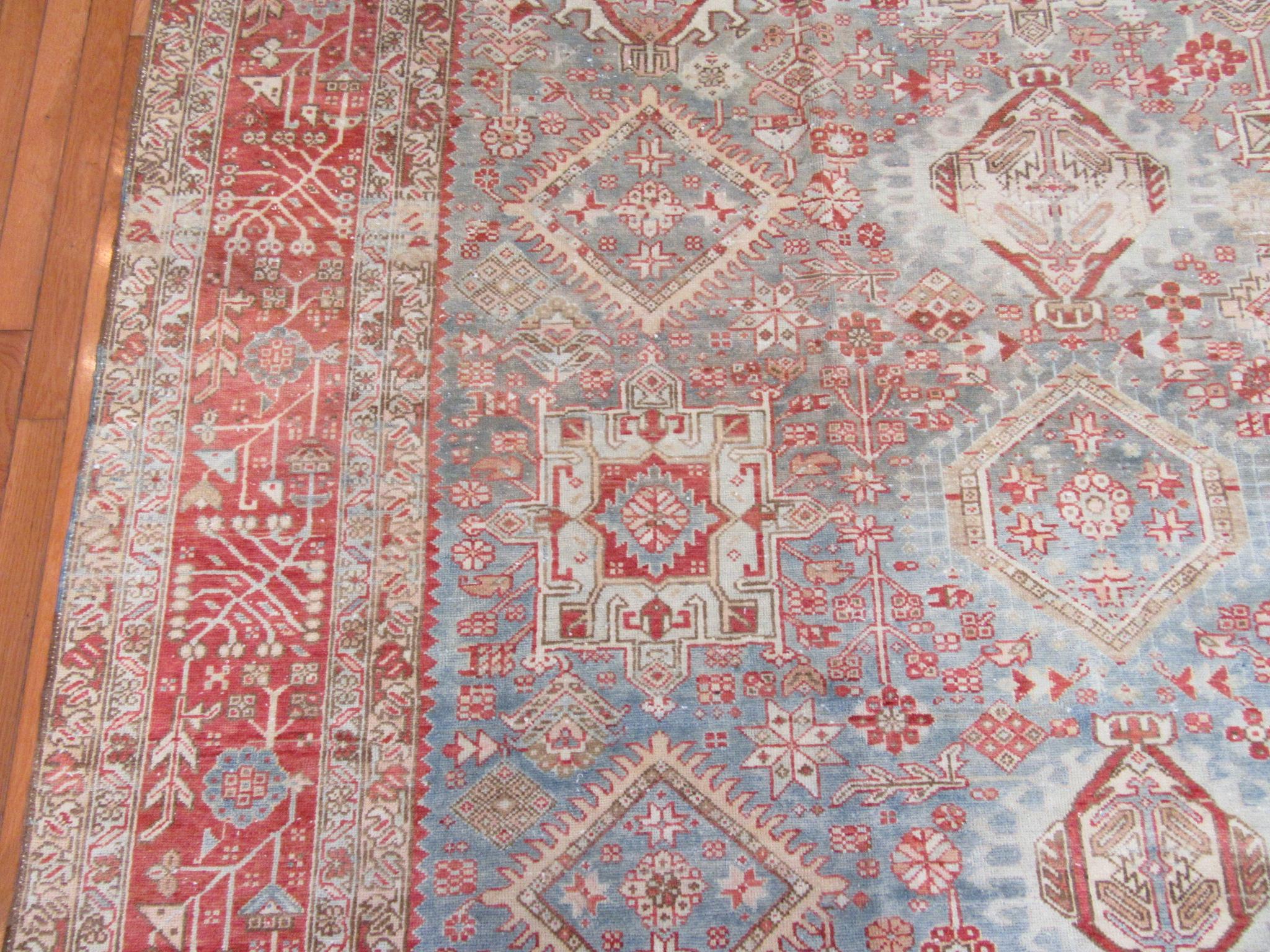 Antique Hand Knotted Wool Persian Karajeh Rug In Good Condition For Sale In Atlanta, GA