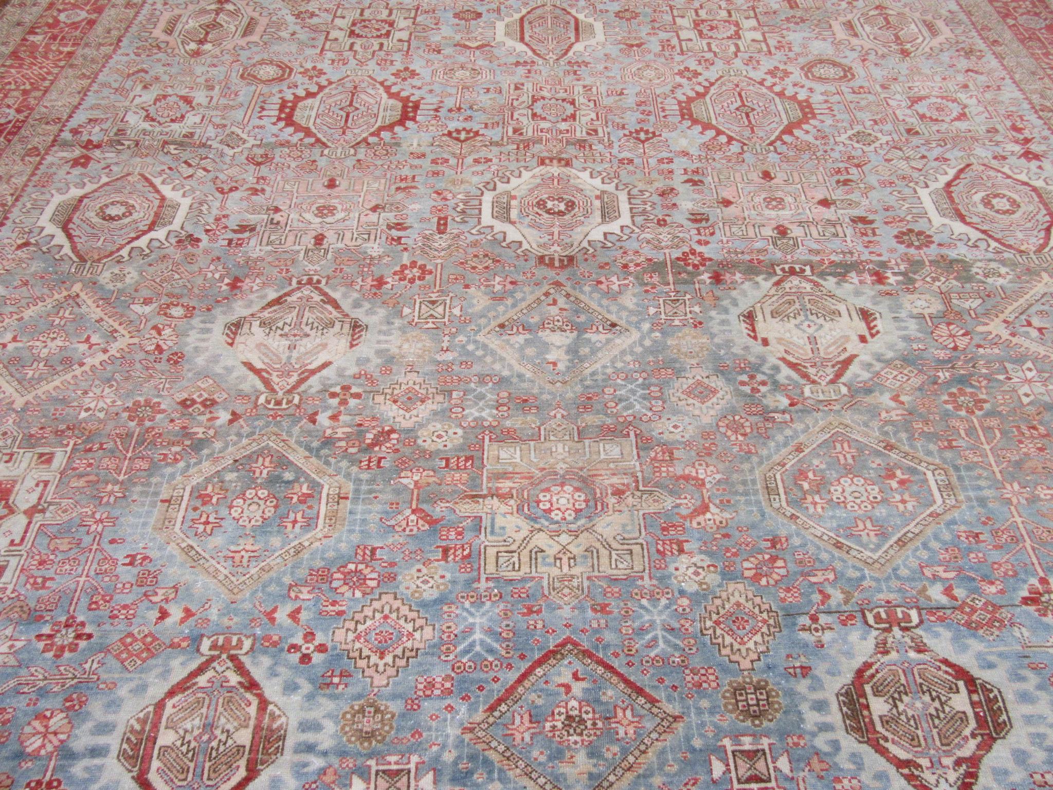 Antique Hand Knotted Wool Persian Karajeh Rug For Sale 2