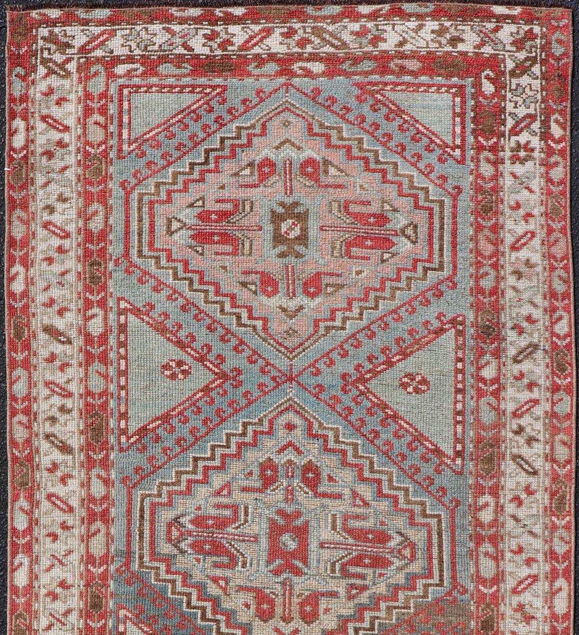 Antique Hand-Knotted Persian Kurdish Rug in Wool with Medallion Design In Good Condition For Sale In Atlanta, GA