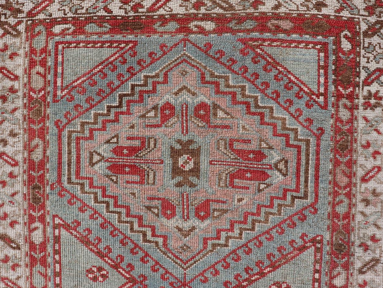 Antique Hand-Knotted Persian Kurdish Rug in Wool with Medallion Design For Sale 3